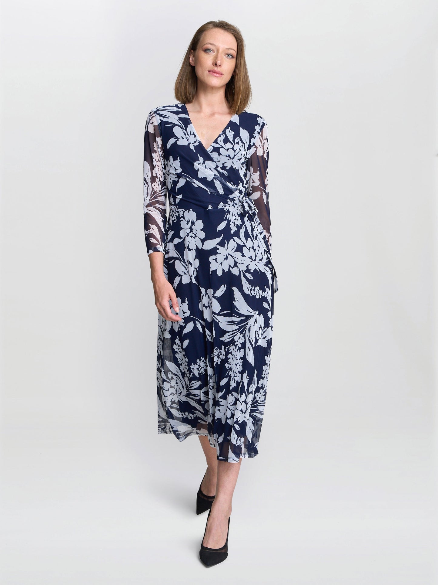  Jan Floral Chiffon Wrap Midi Dress
