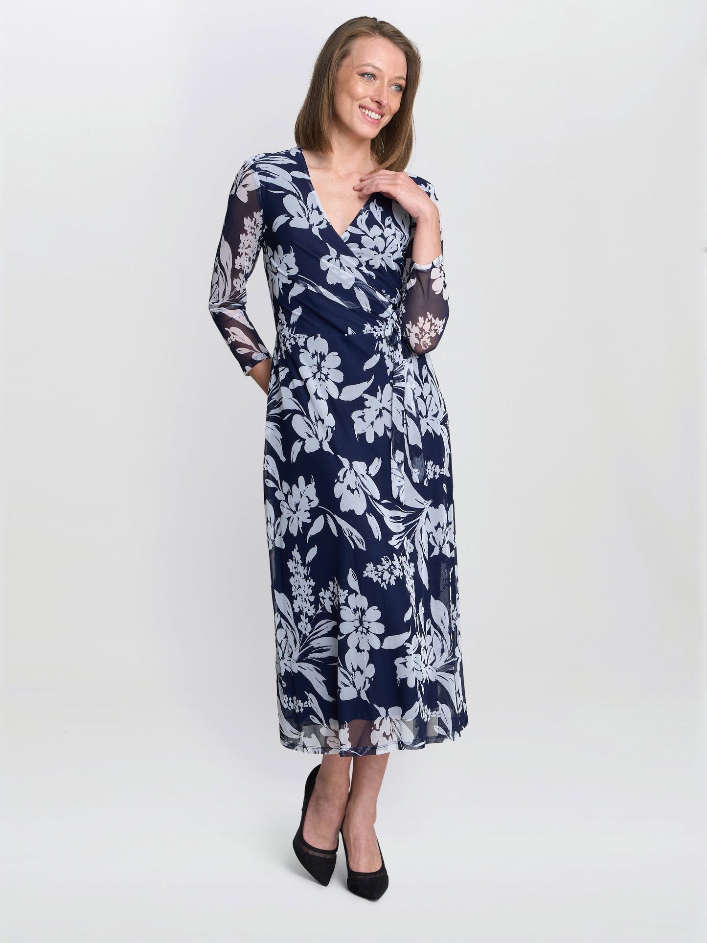  Jan Floral Chiffon Wrap Midi Dress