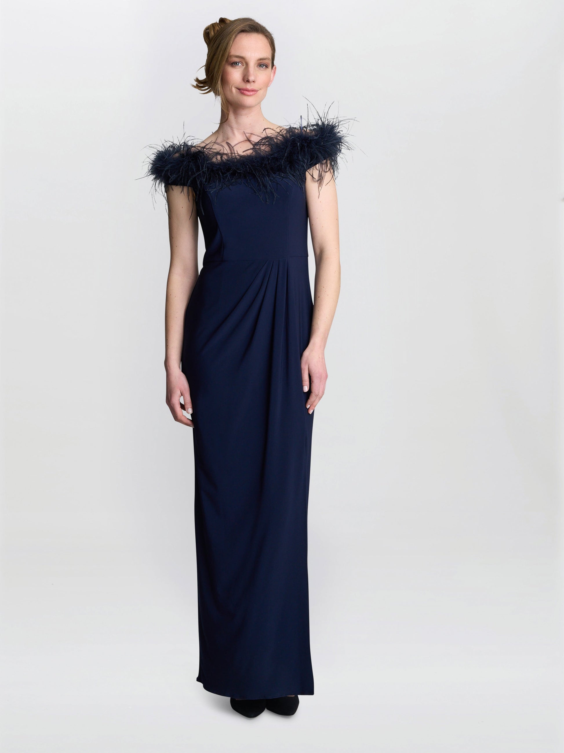  Krissy Feather Top Off Shoulder Maxi Dress