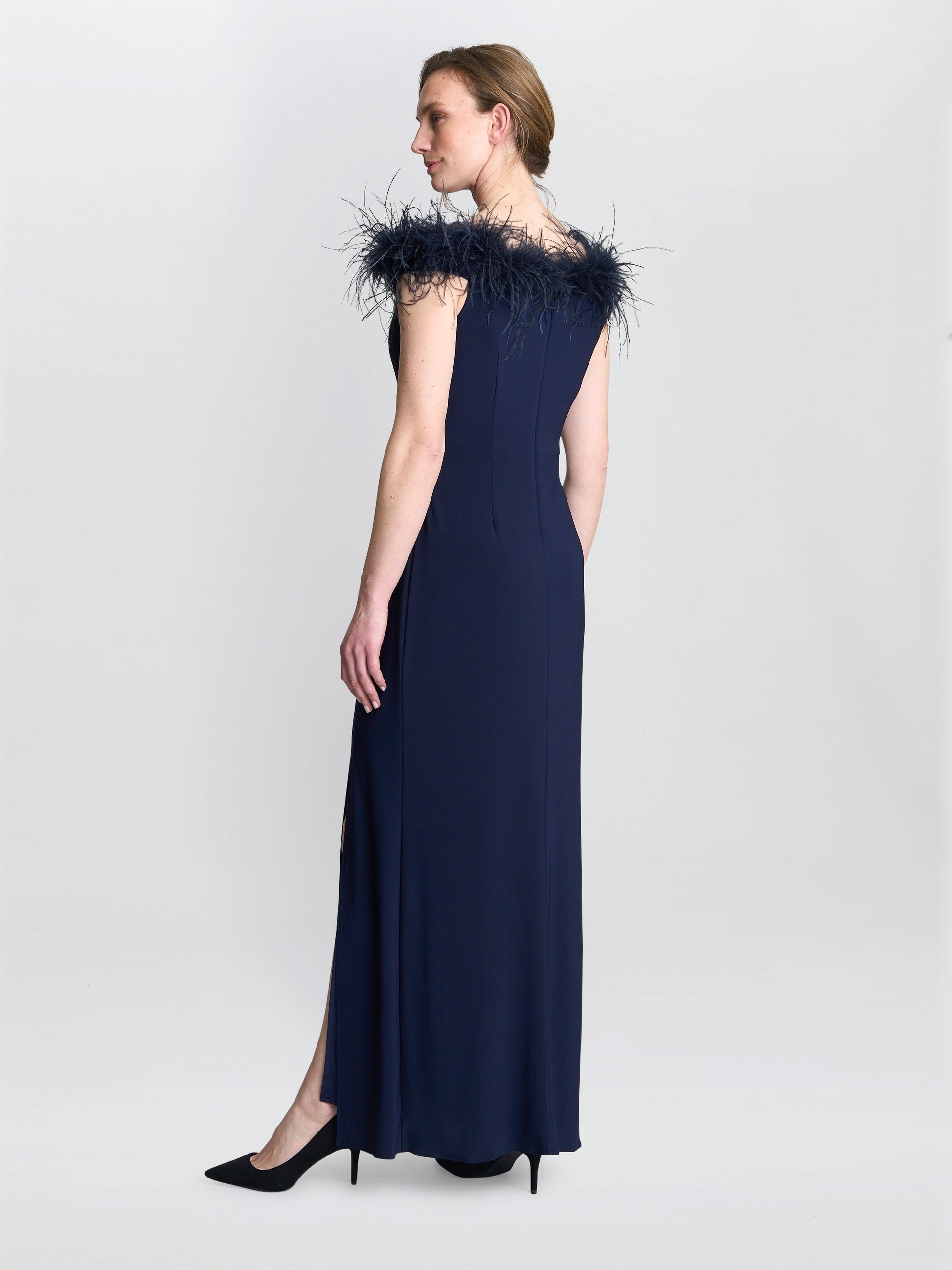  Krissy Feather Top Off Shoulder Maxi Dress