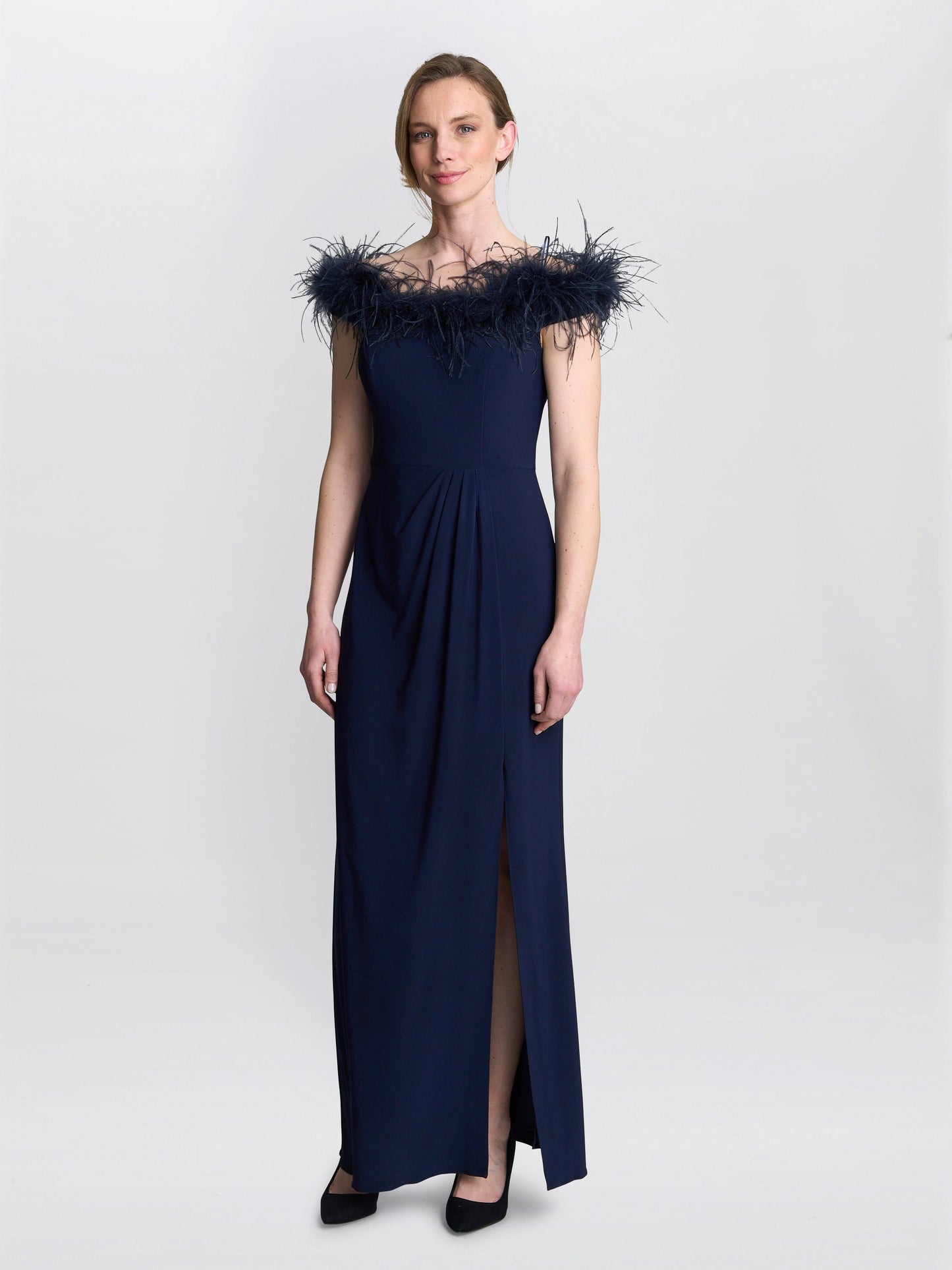  Krissy Feather Top Off Shoulder Maxi Dress
