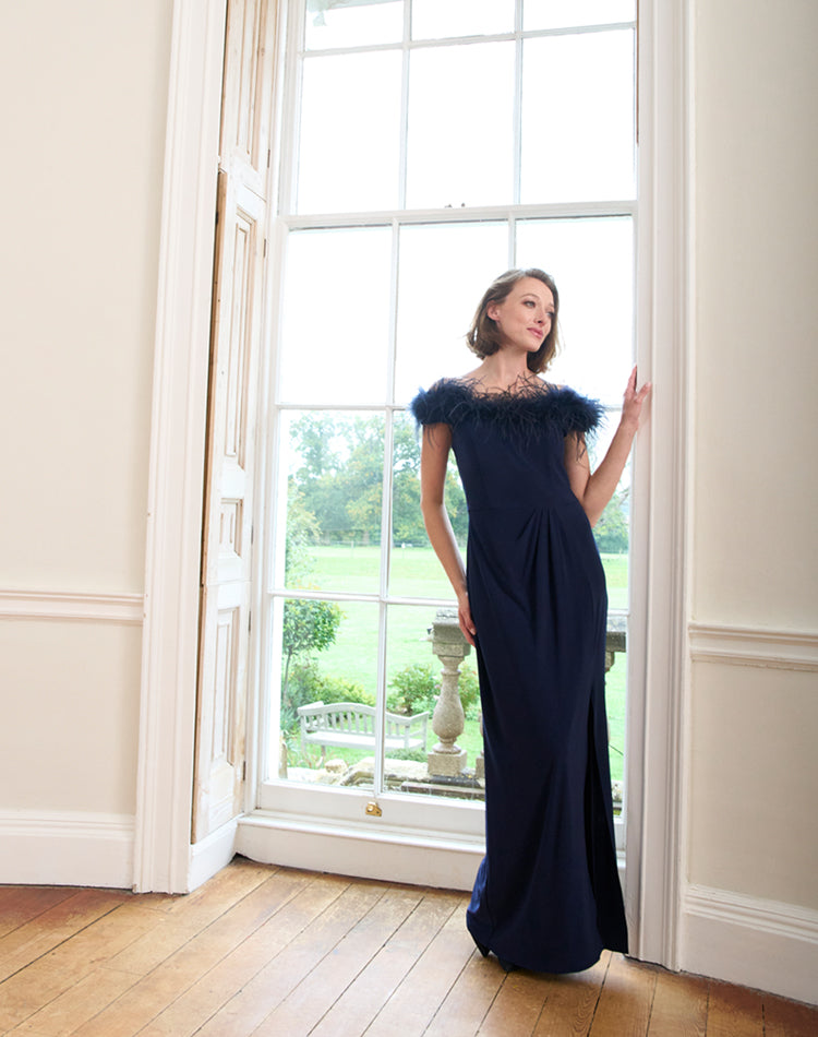  Krissy Feather Top Off Shoulder Maxi Dress