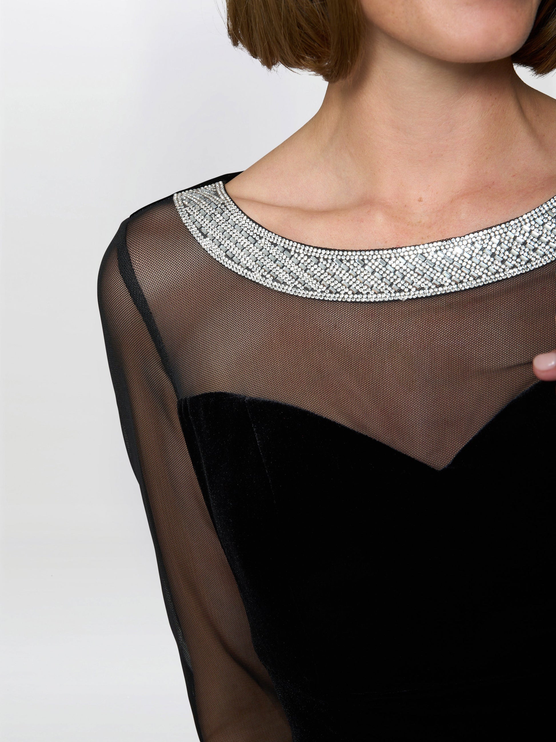  Lana Velvet Dress With Sheer Sleeves And Neckline