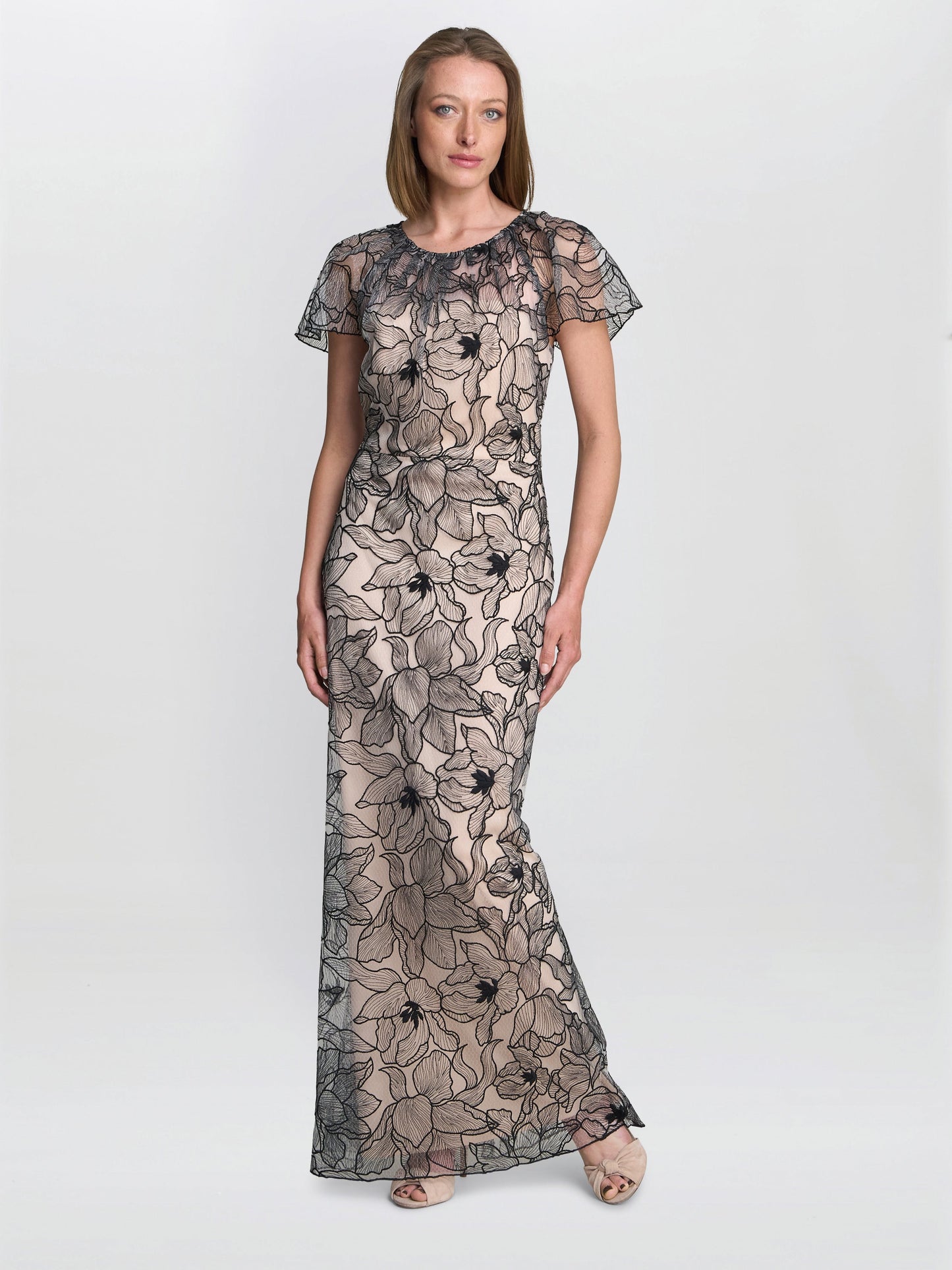  Marie-Claire Floral Embroidered Mesh Maxi Dress