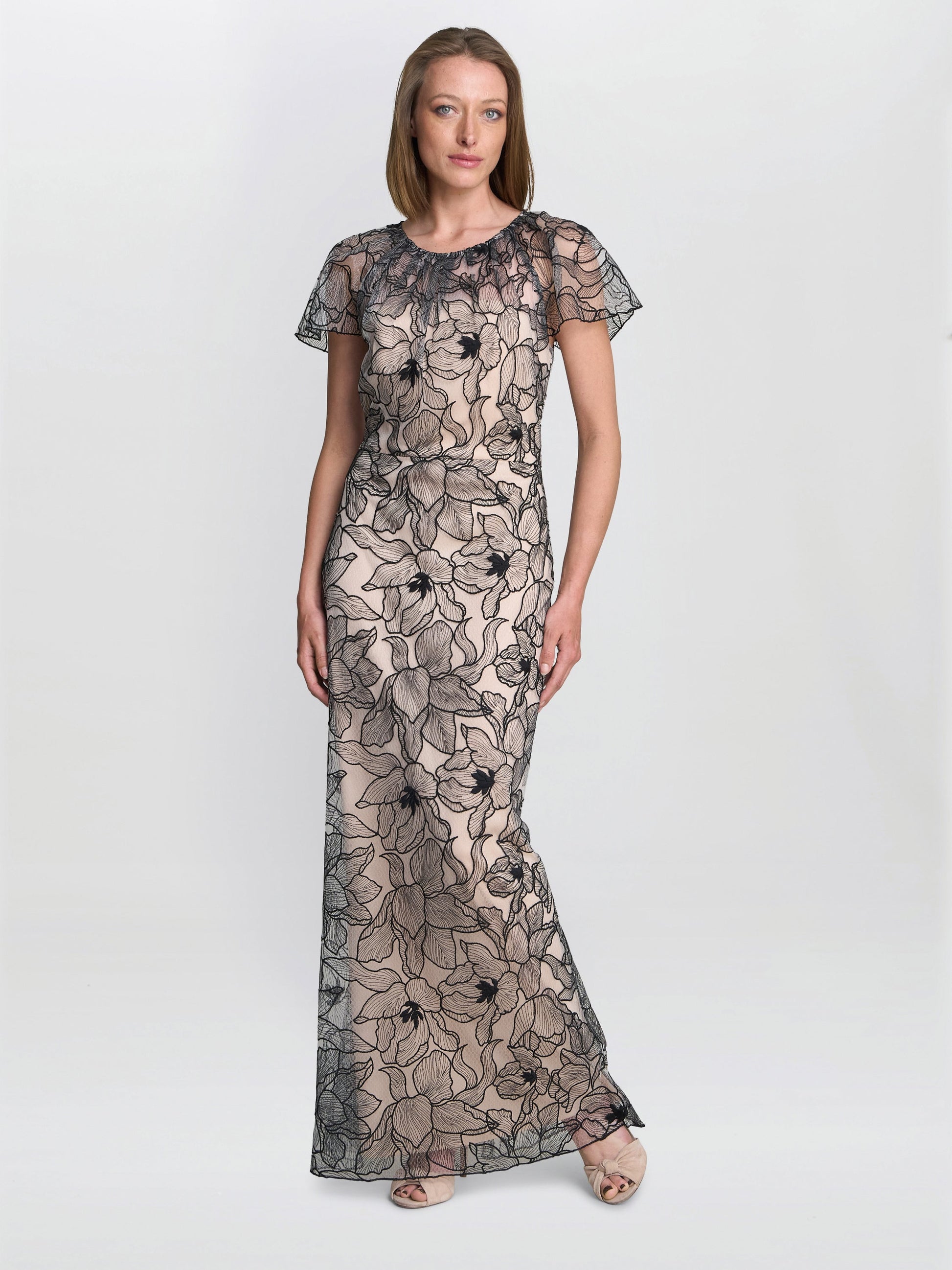  Marie-Claire Floral Embroidered Mesh Maxi Dress