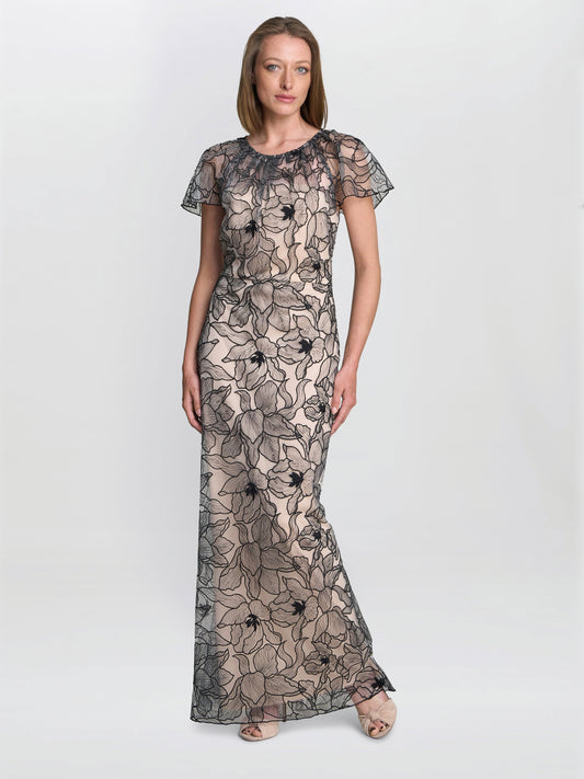 Marie-Claire Floral Embroidered Mesh Maxi Dress