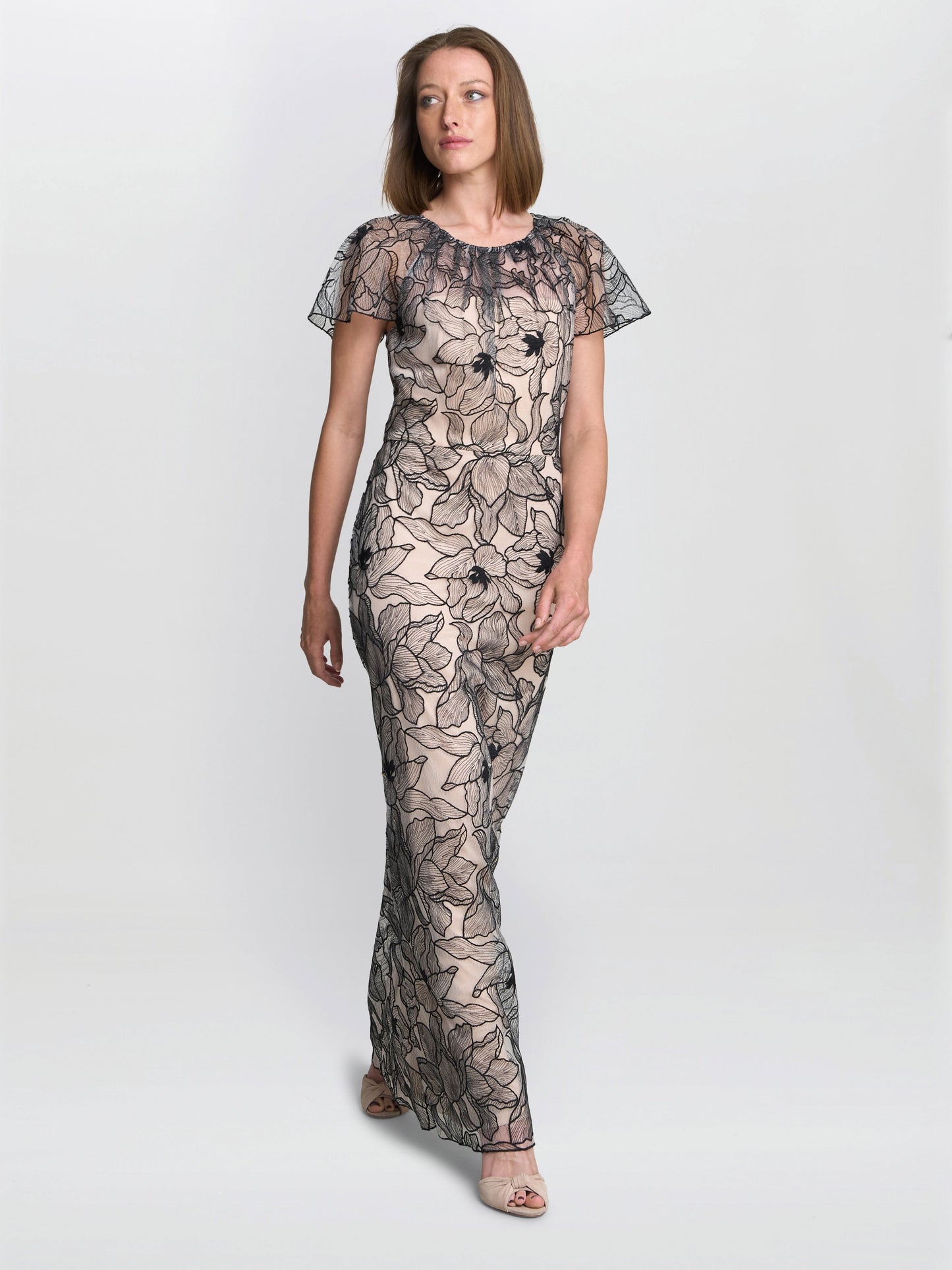  Marie-Claire Floral Embroidered Mesh Maxi Dress