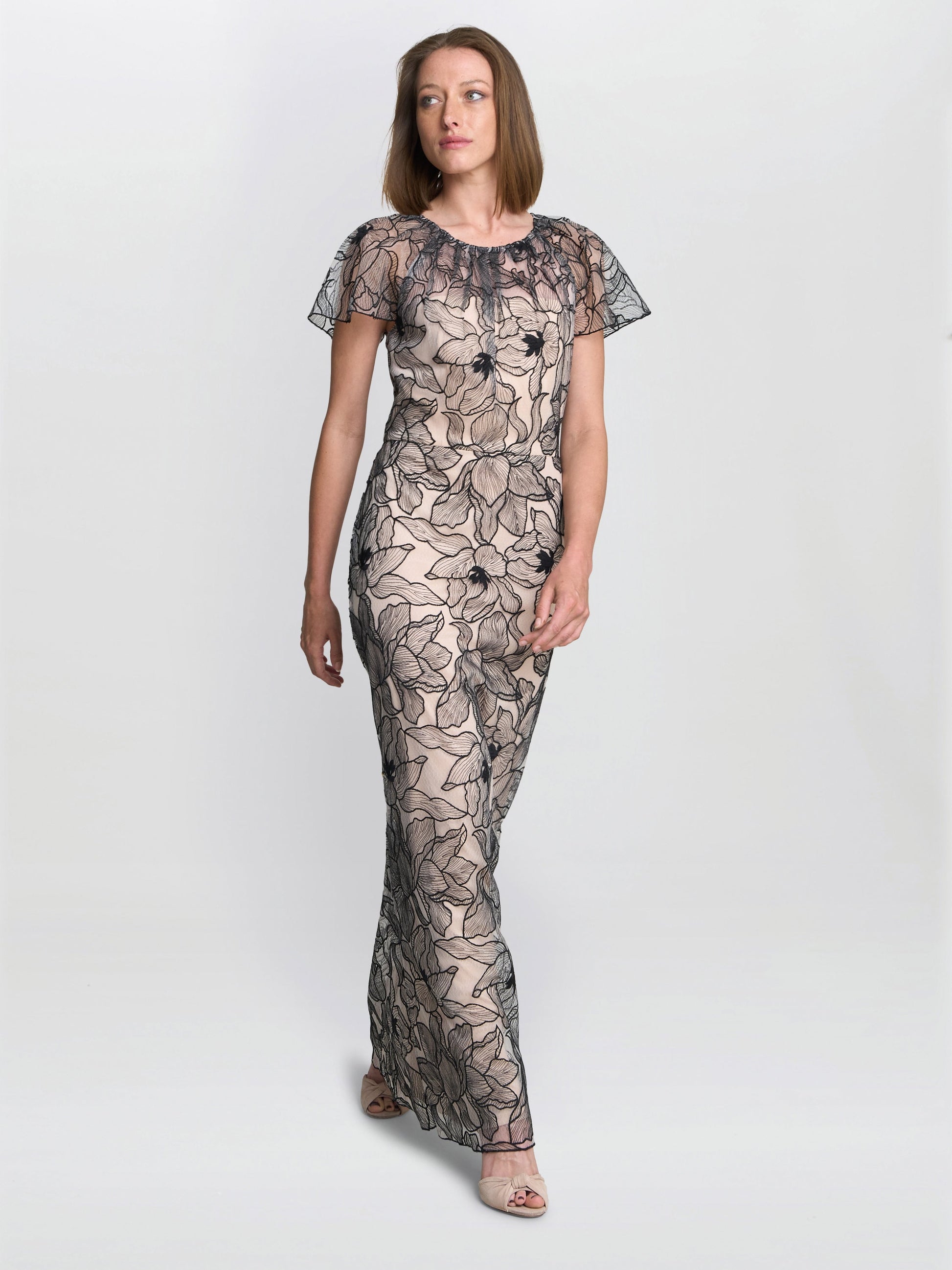  Marie-Claire Floral Embroidered Mesh Maxi Dress