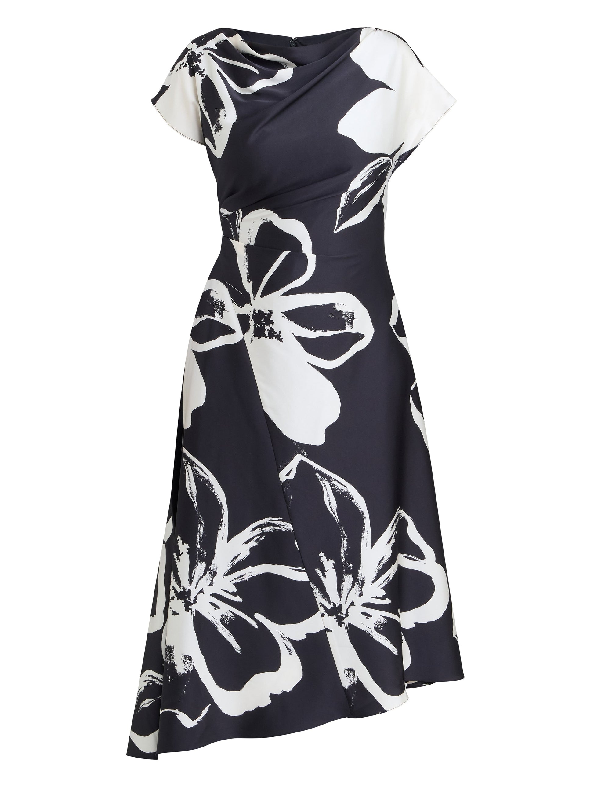  Maude Floral Print Asymmetrical Midi Dress