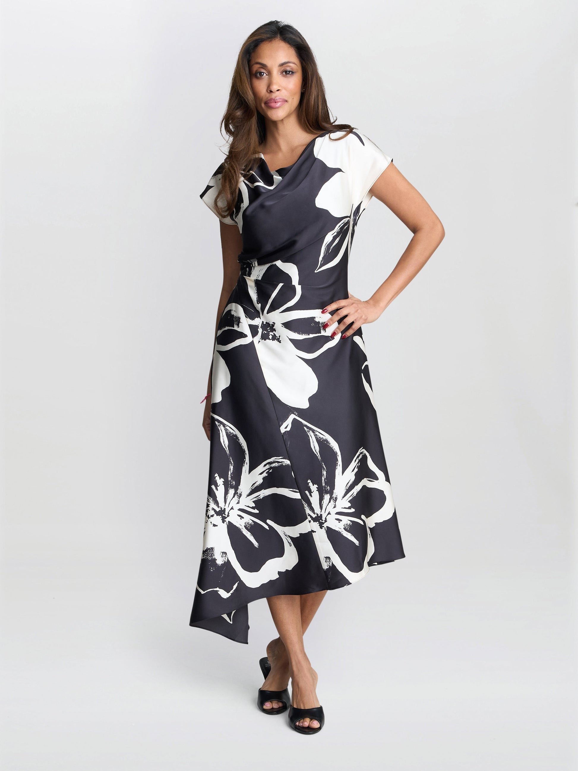 Maude Floral Print Asymmetrical Midi Dress