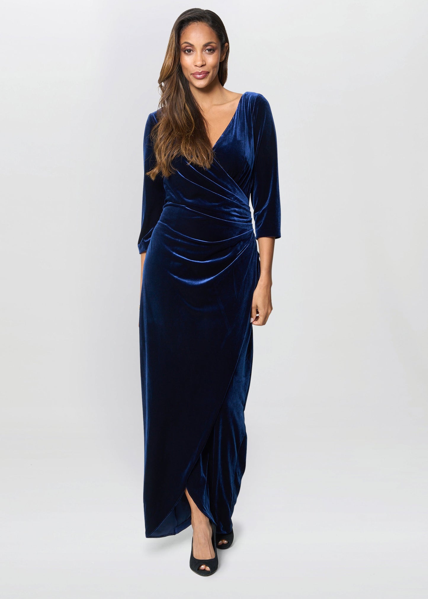  Paris Velvet Maxi Dress With 3/4 Sleeve