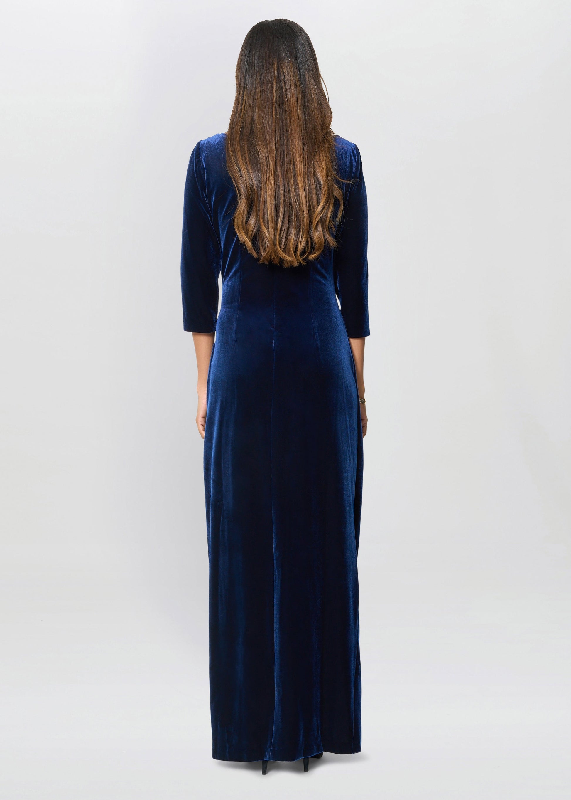  Paris Velvet Maxi Dress With 3/4 Sleeve