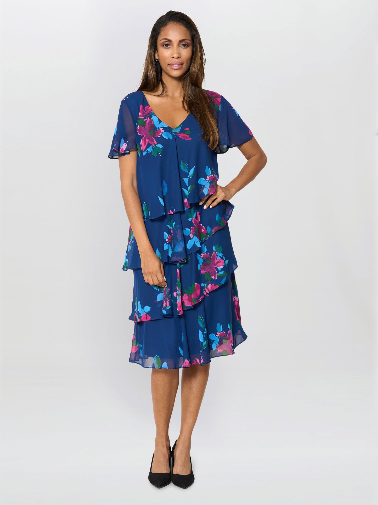  Talie Tiered Floral Chiffon Dress