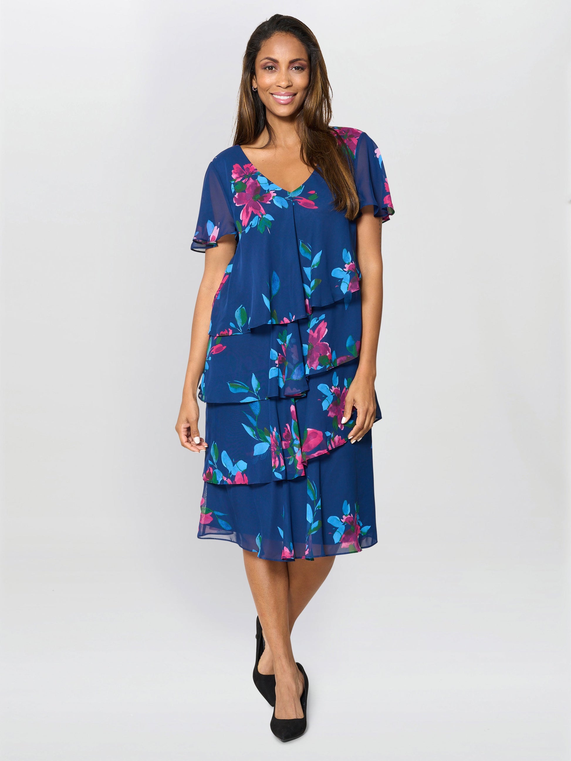  Talie Tiered Floral Chiffon Dress