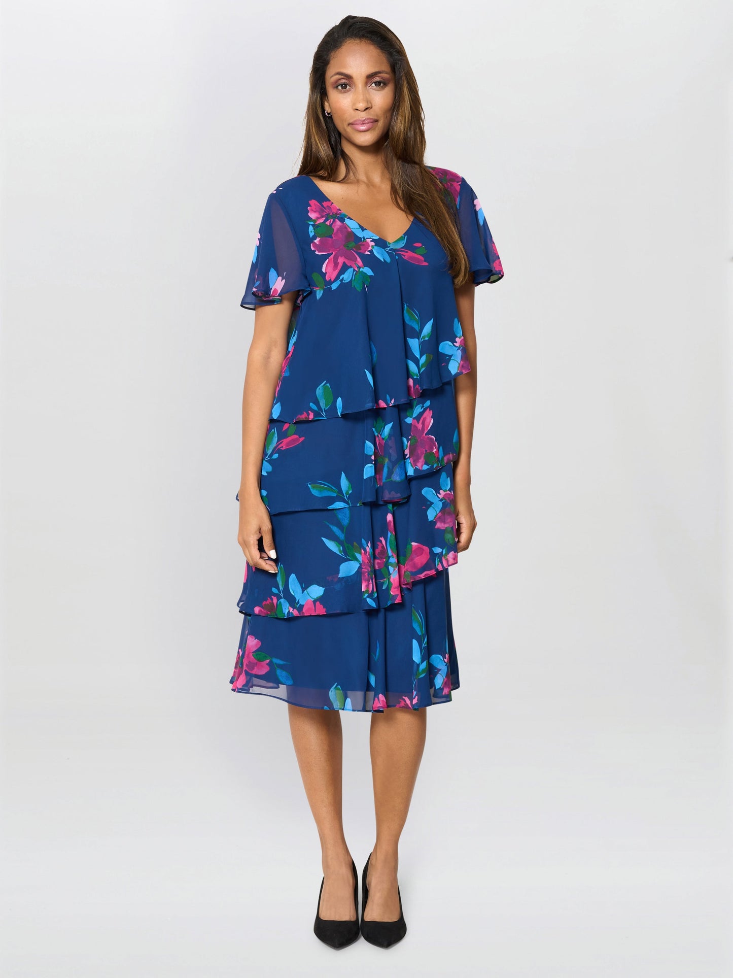  Talie Tiered Floral Chiffon Dress