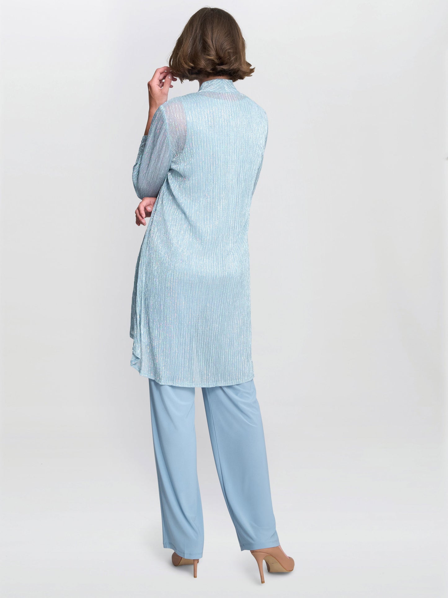  Tina Three Piece Metallic Crinkle Trouser Suit