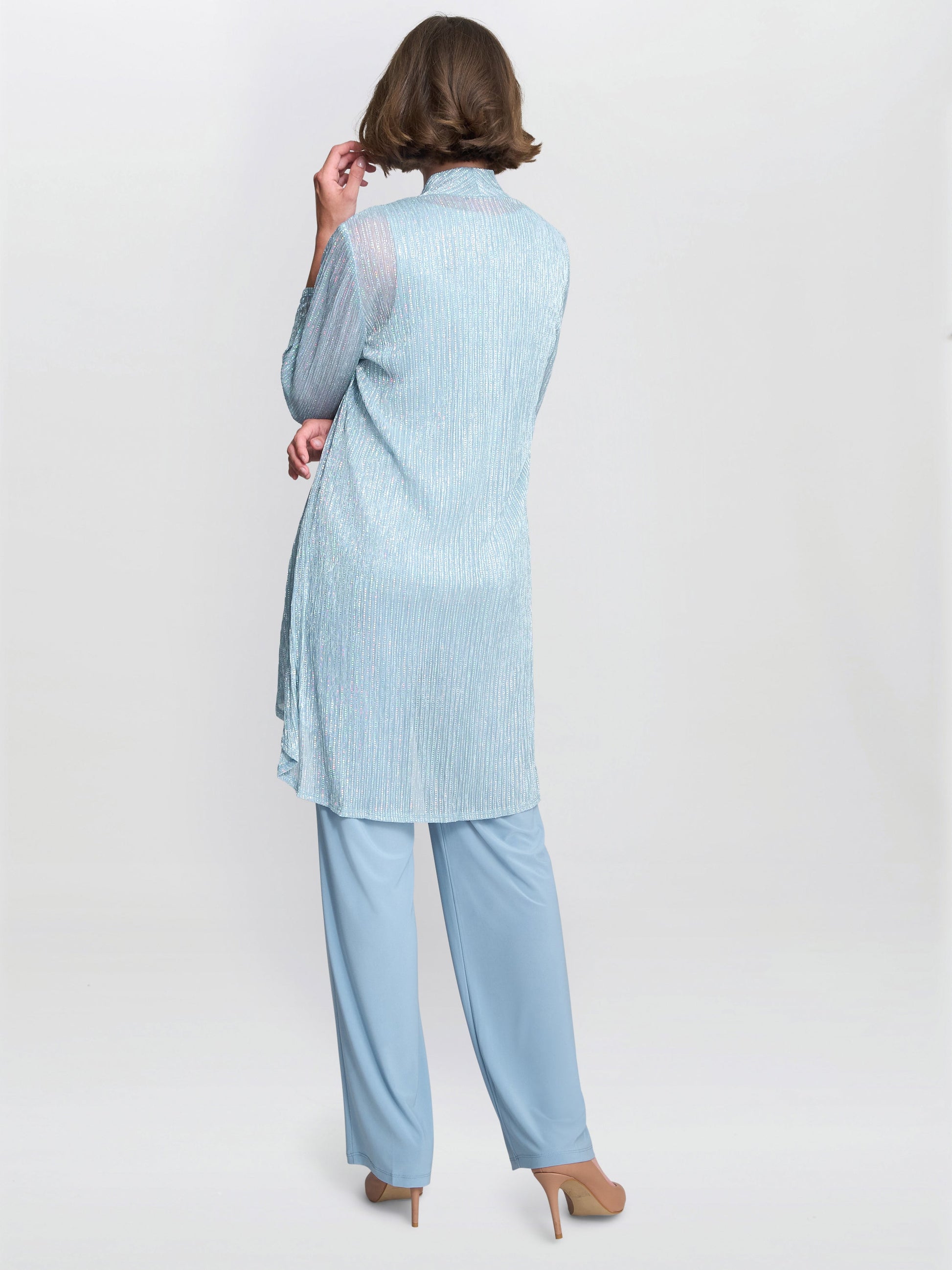  Tina Three Piece Metallic Crinkle Trouser Suit