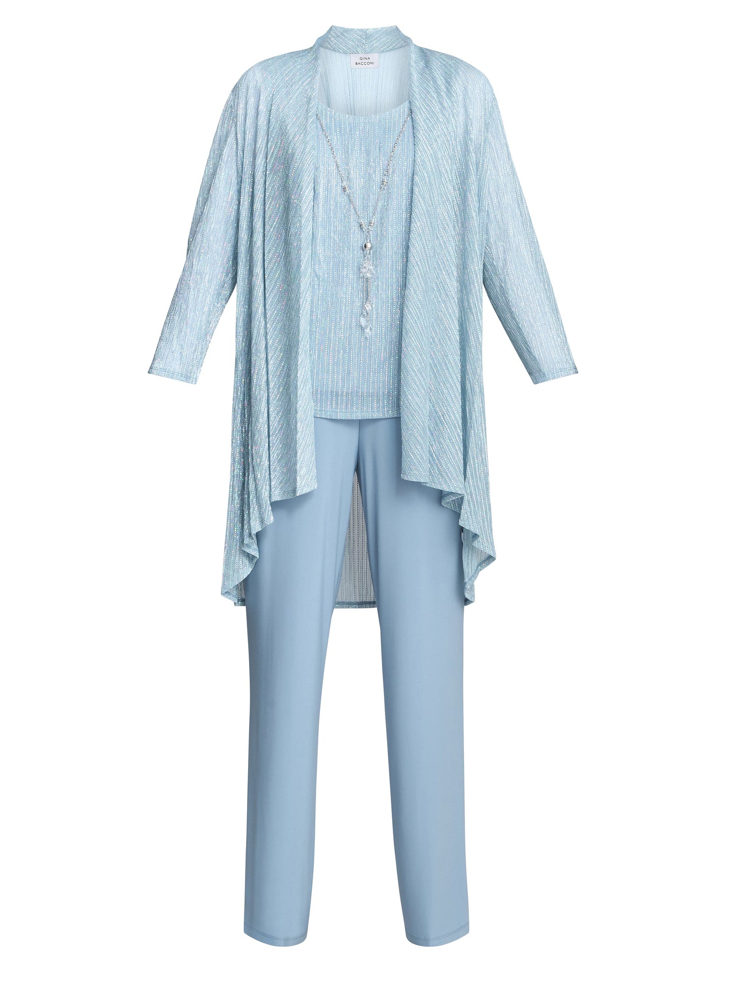  Tina Three Piece Metallic Crinkle Trouser Suit