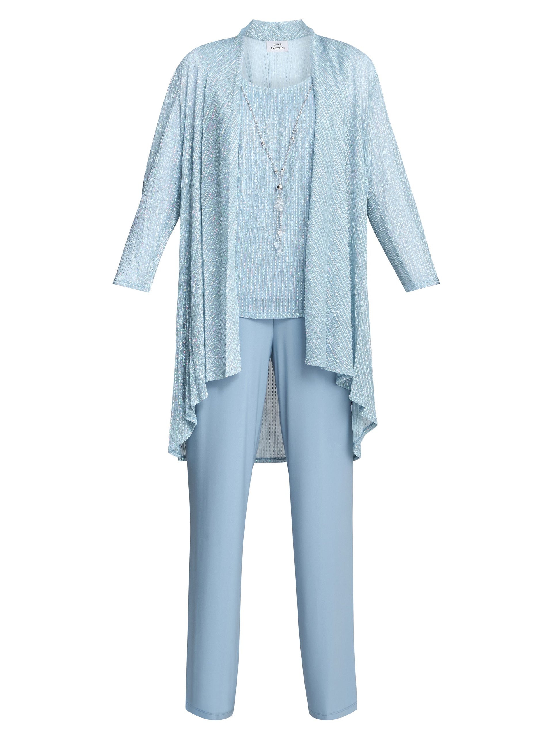 Tina Three Piece Metallic Crinkle Trouser Suit