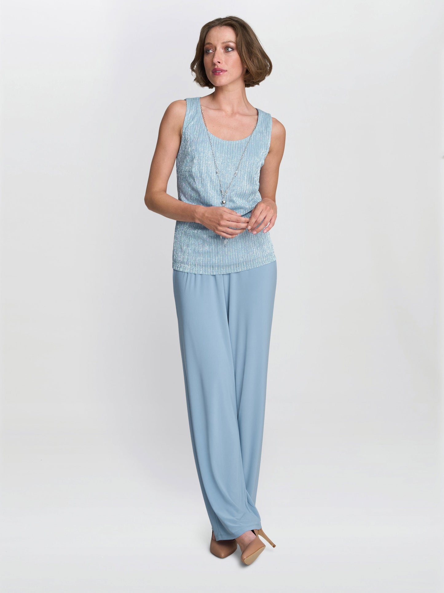  Tina Three Piece Metallic Crinkle Trouser Suit