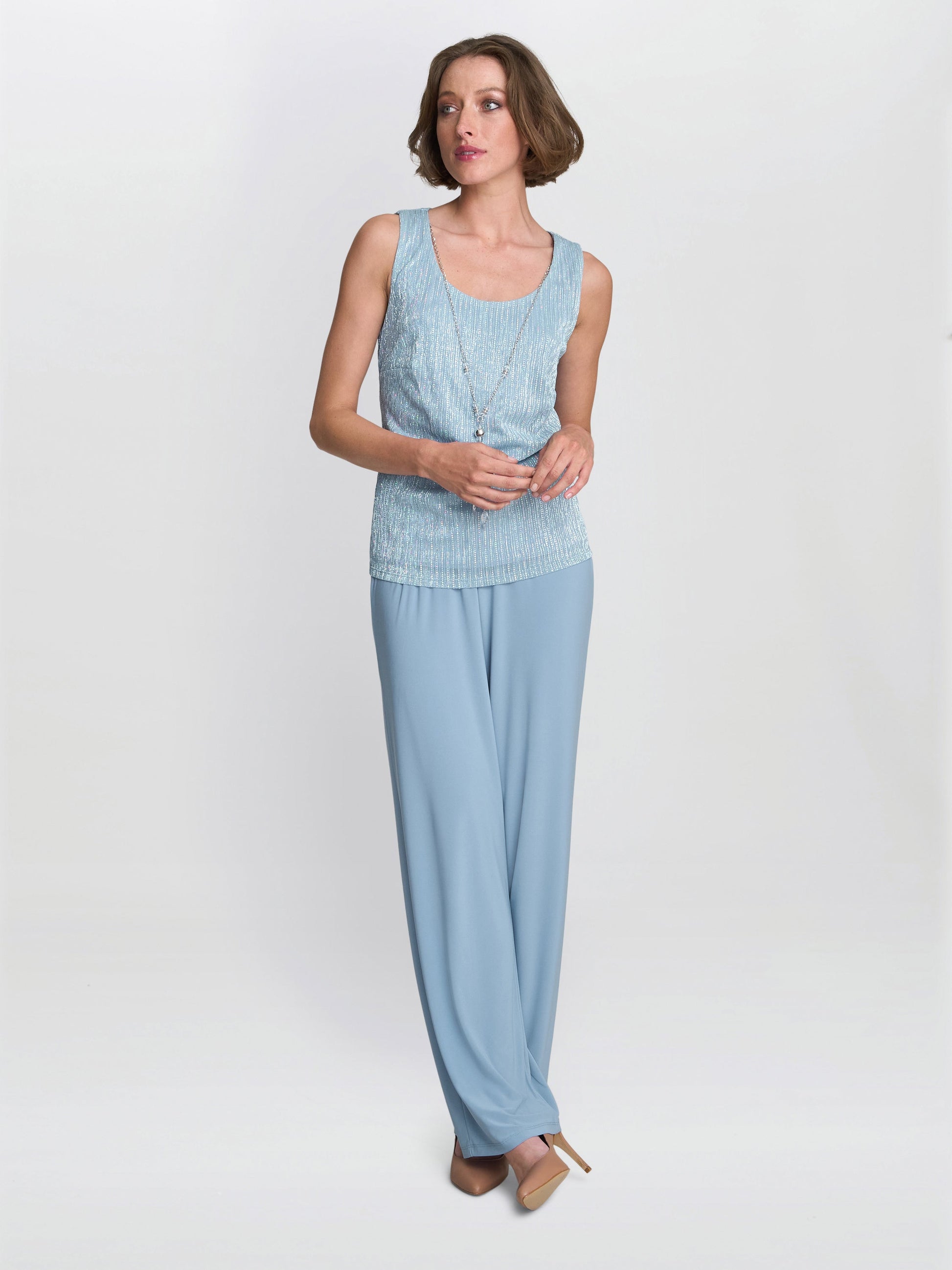  Tina Three Piece Metallic Crinkle Trouser Suit