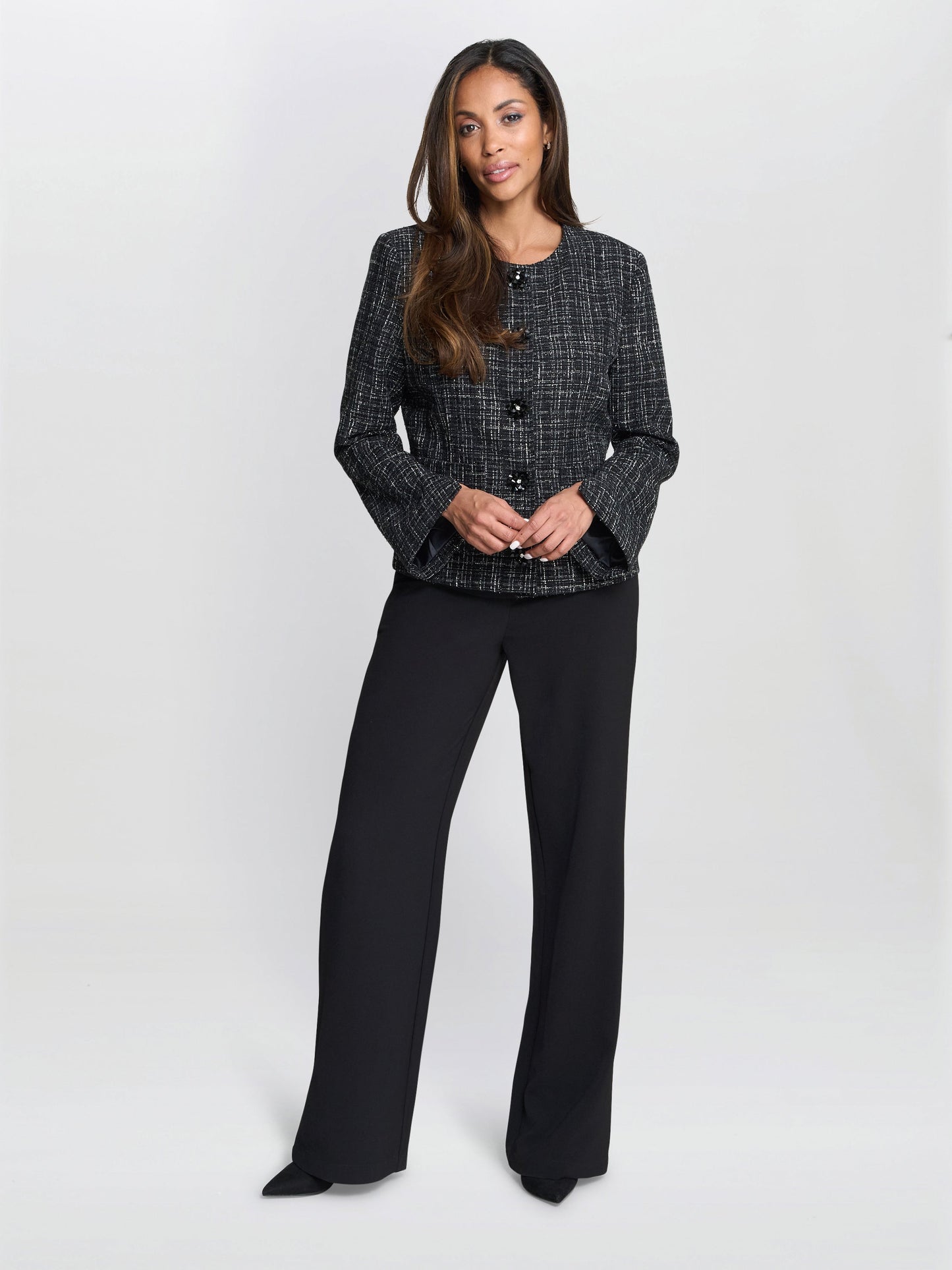  Alisson Tweed Knit Button Front Jacket