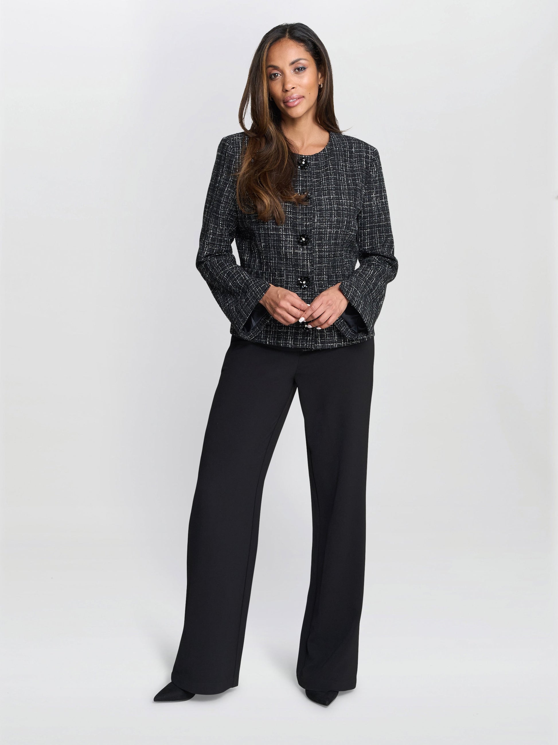  Alisson Tweed Knit Button Front Jacket
