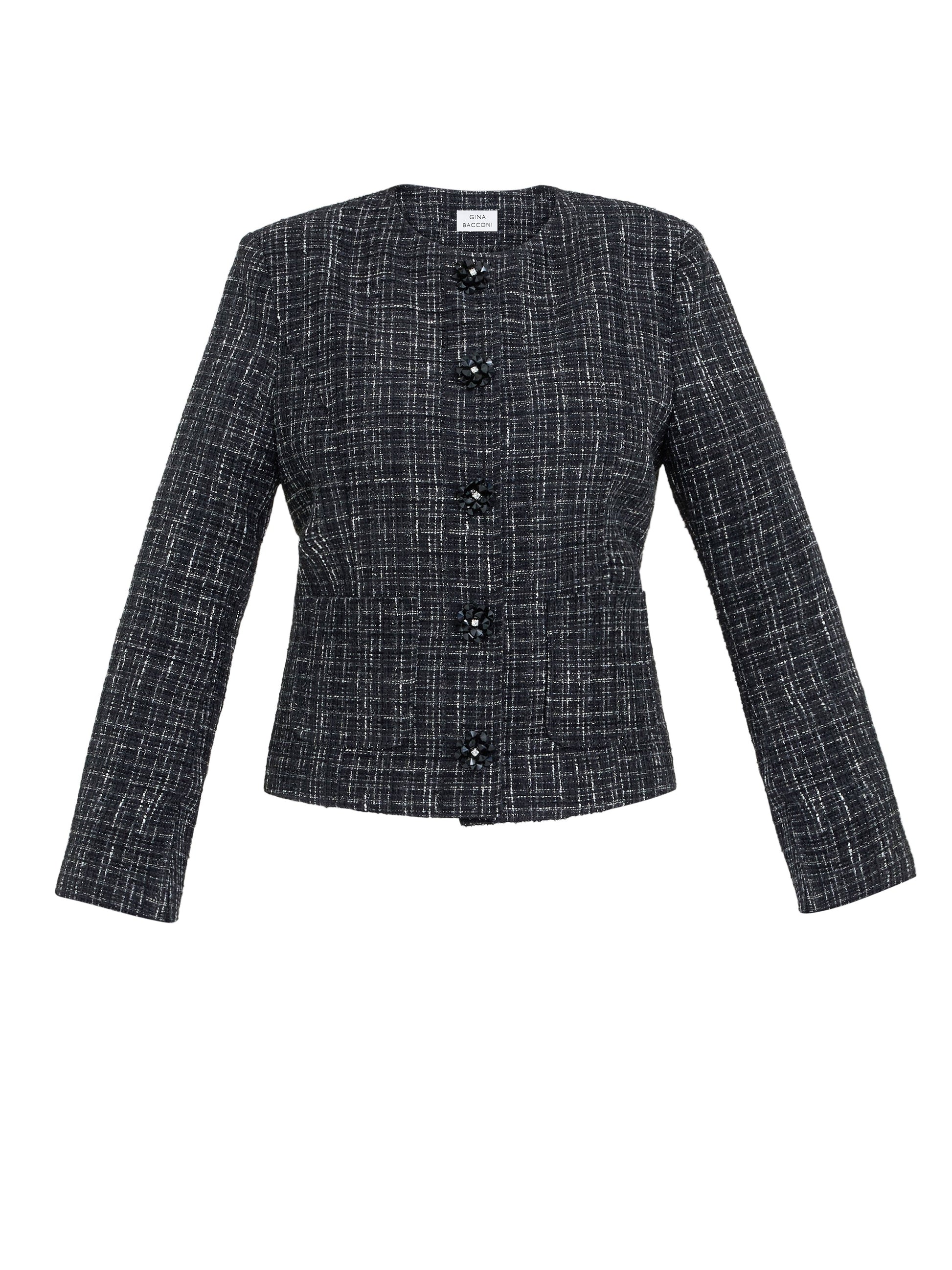  Alisson Tweed Knit Button Front Jacket