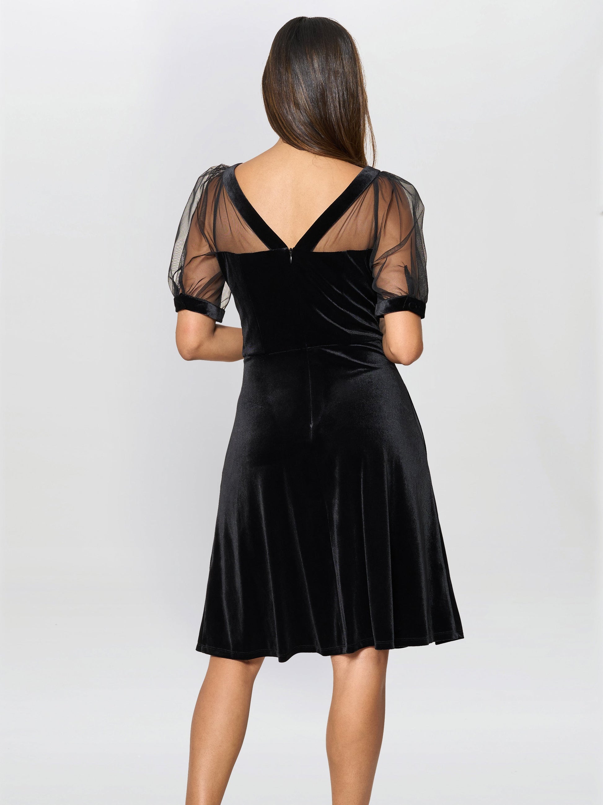  Capri Velvet Dress With Sheer Shoulders