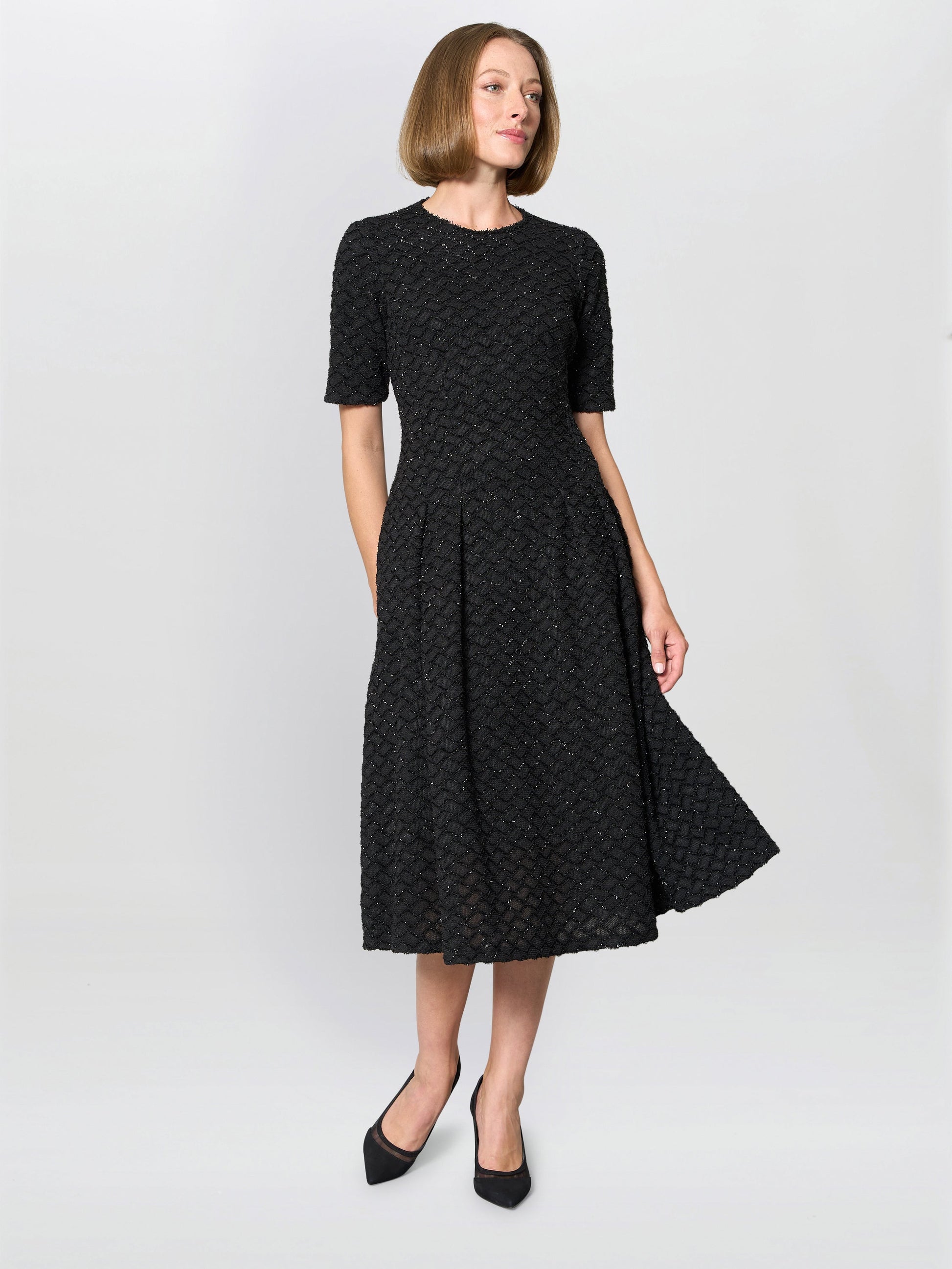  Charly Textured Fit And Flare Midi Dress