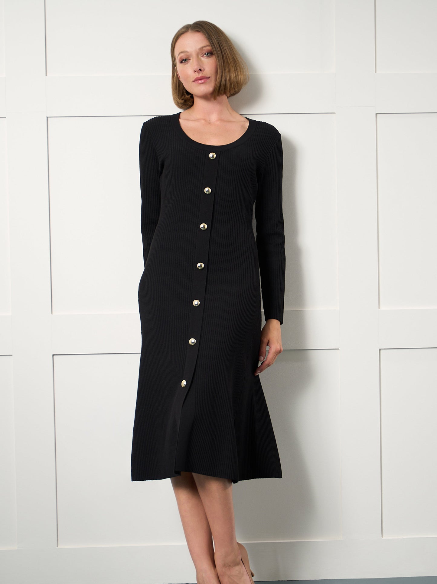  Cher Button Front Knit Midi Dress