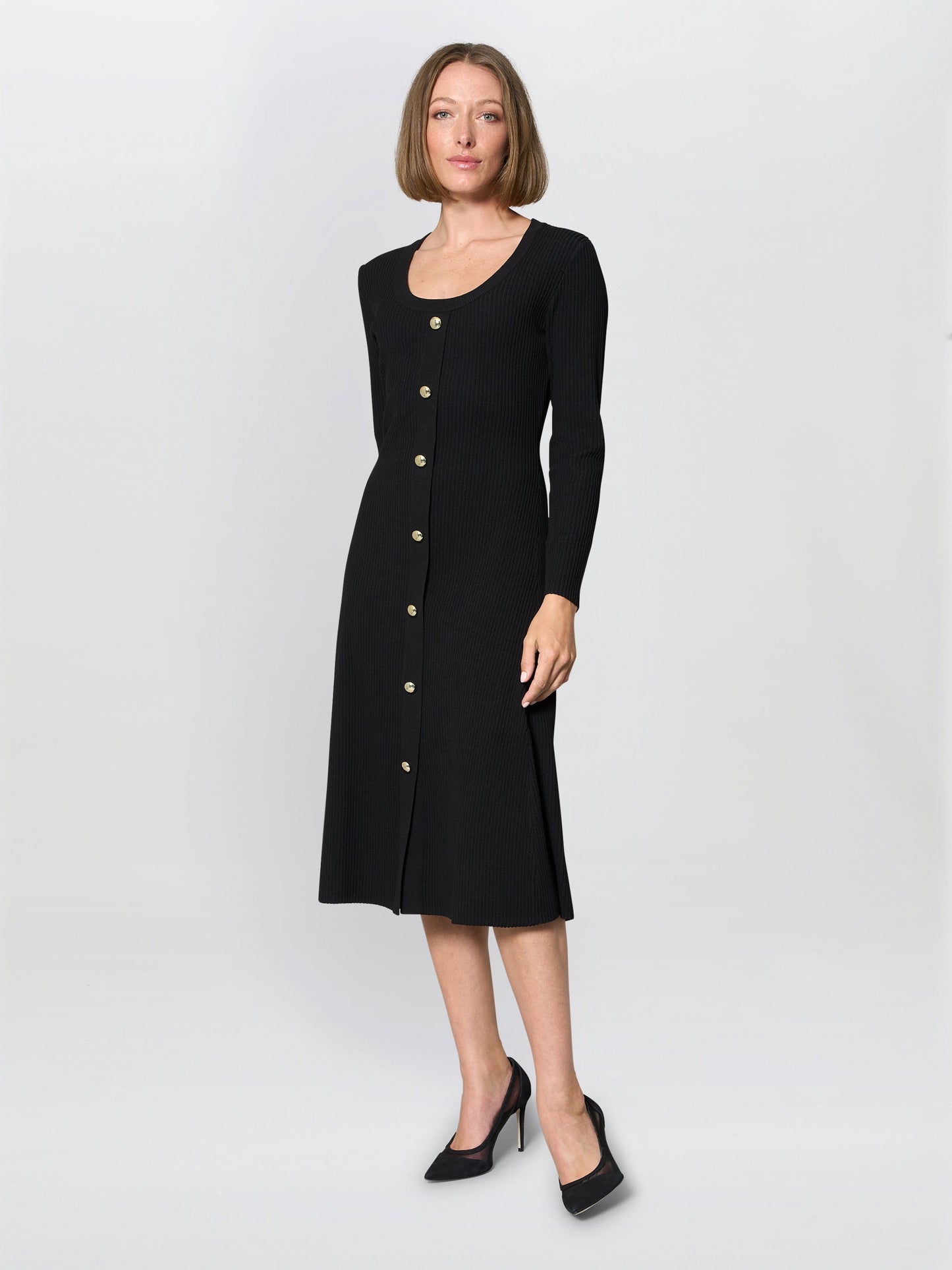  Cher Button Front Knit Midi Dress