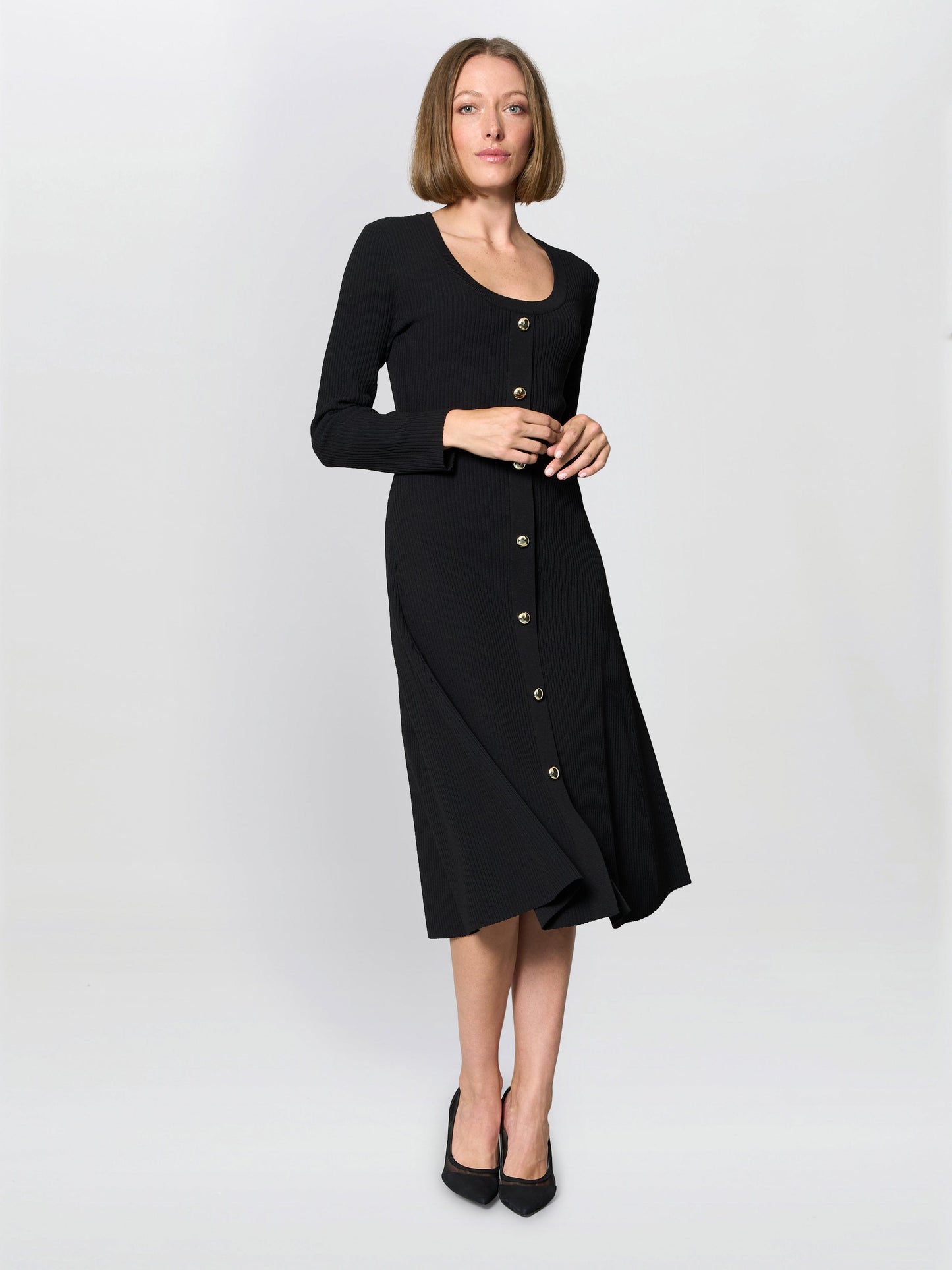  Cher Button Front Knit Midi Dress