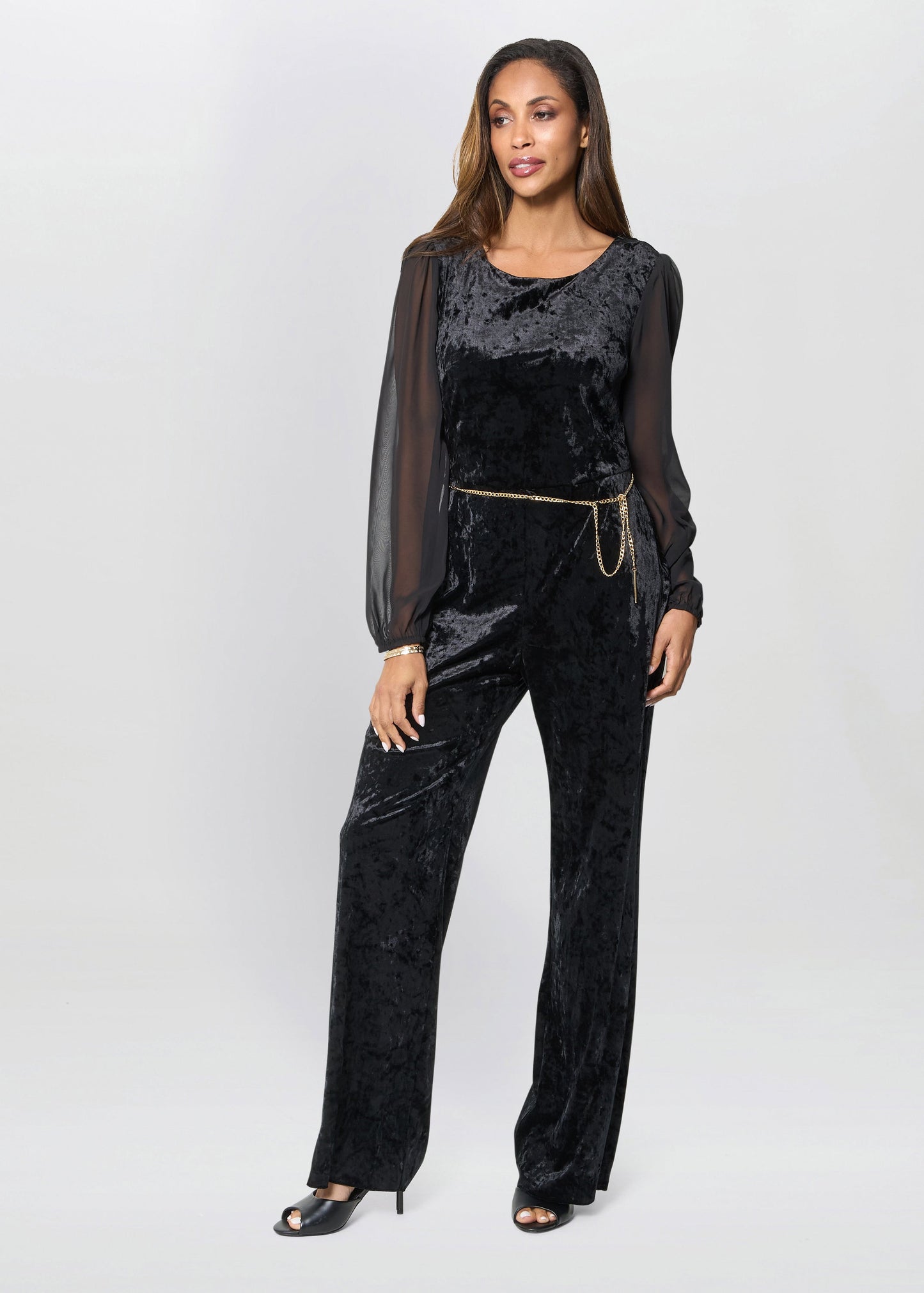  Alaska Velvet Jumpsuit With Sheer Sleeves