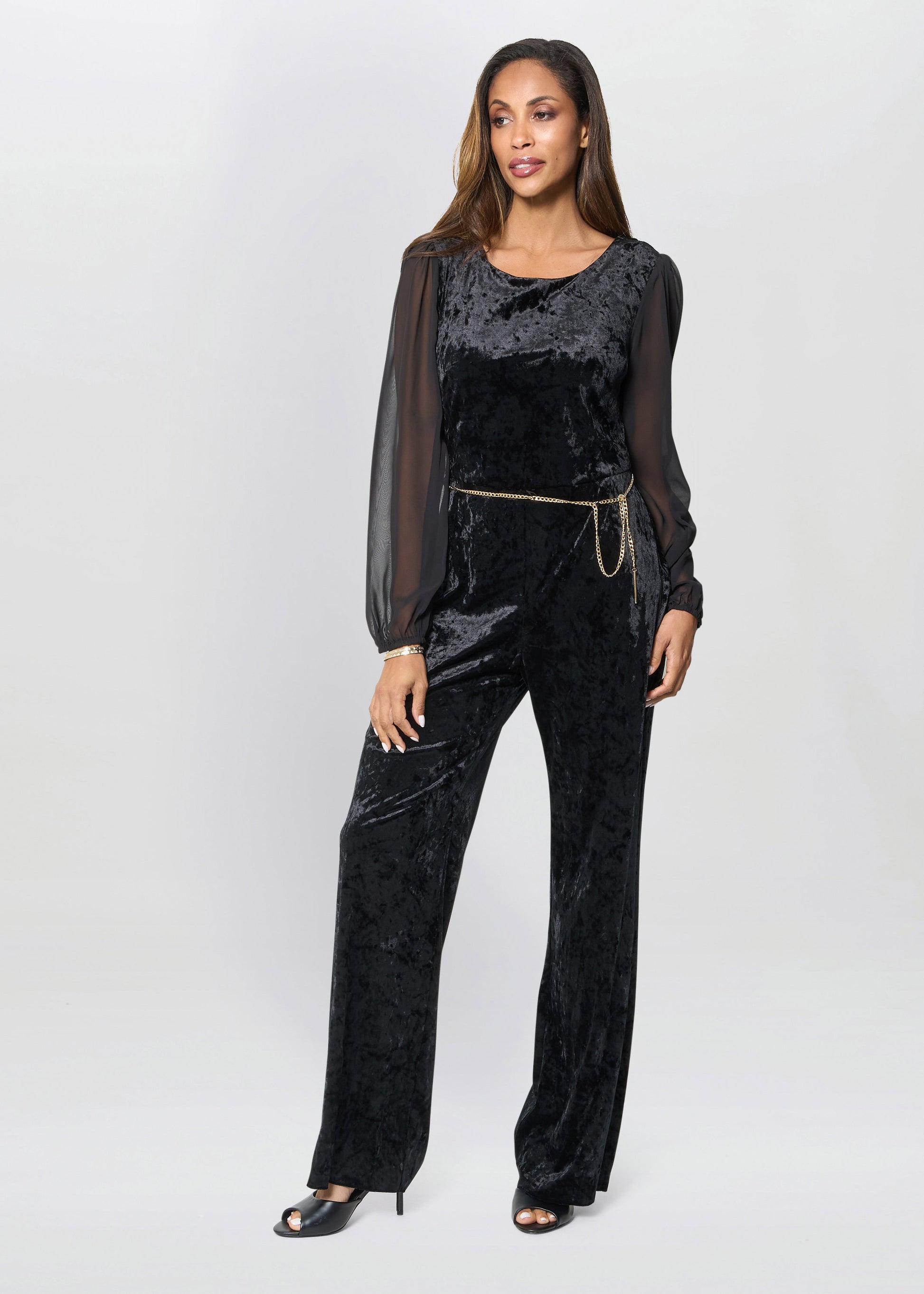  Alaska Velvet Jumpsuit With Sheer Sleeves