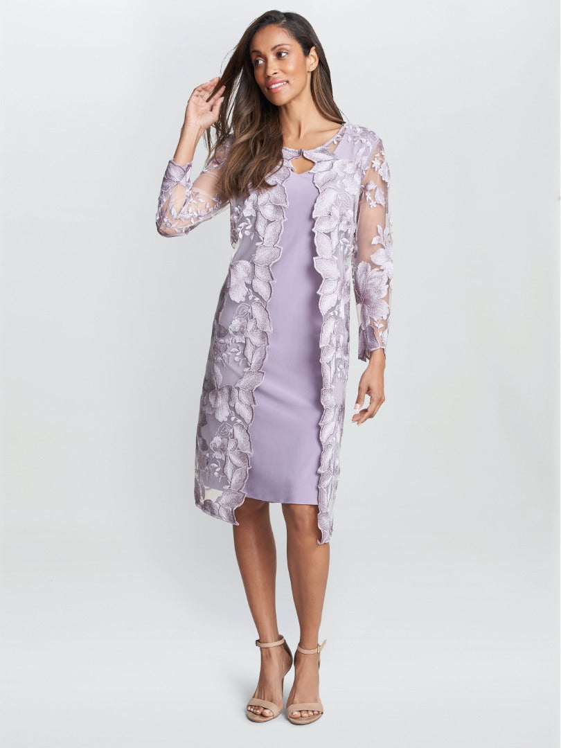  Savoy Embroidered Lace Mock Jacket With Jersey Dress
