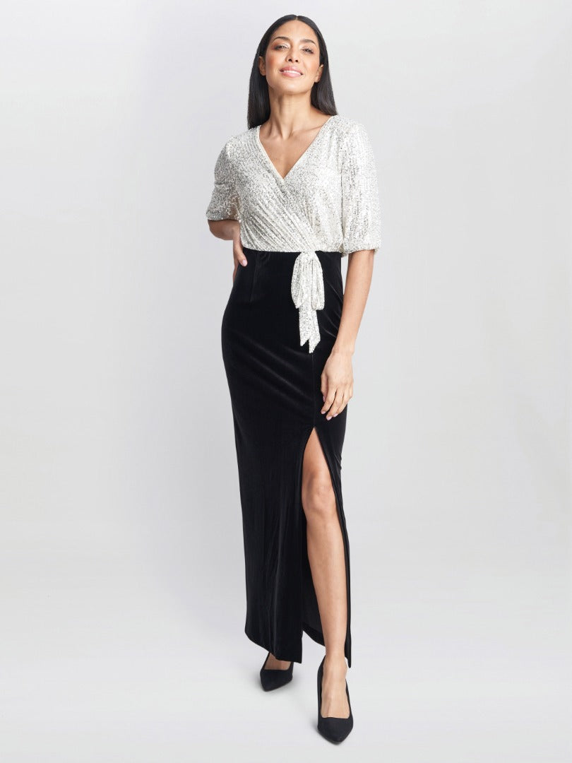  Matilyn Maxi Sequin Dress With Velvet Skirt