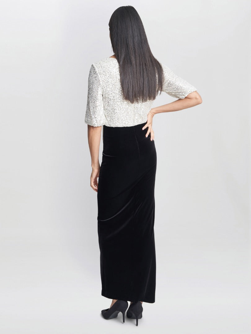  Matilyn Maxi Sequin Dress With Velvet Skirt