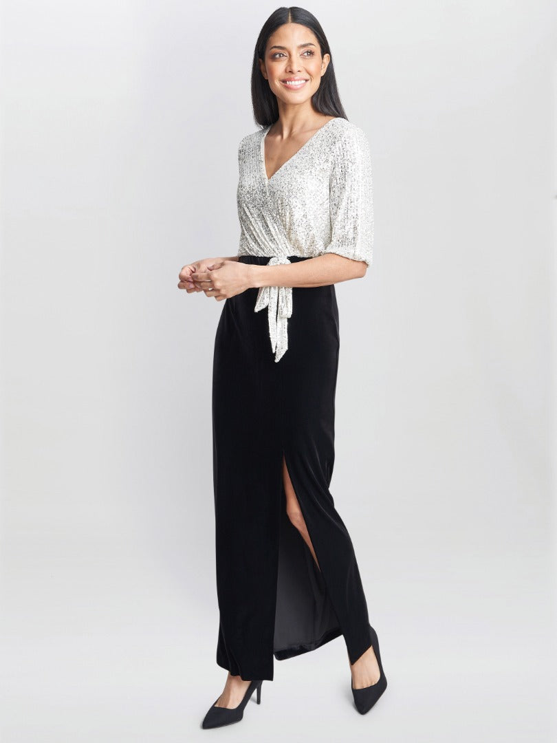  Matilyn Maxi Sequin Dress With Velvet Skirt