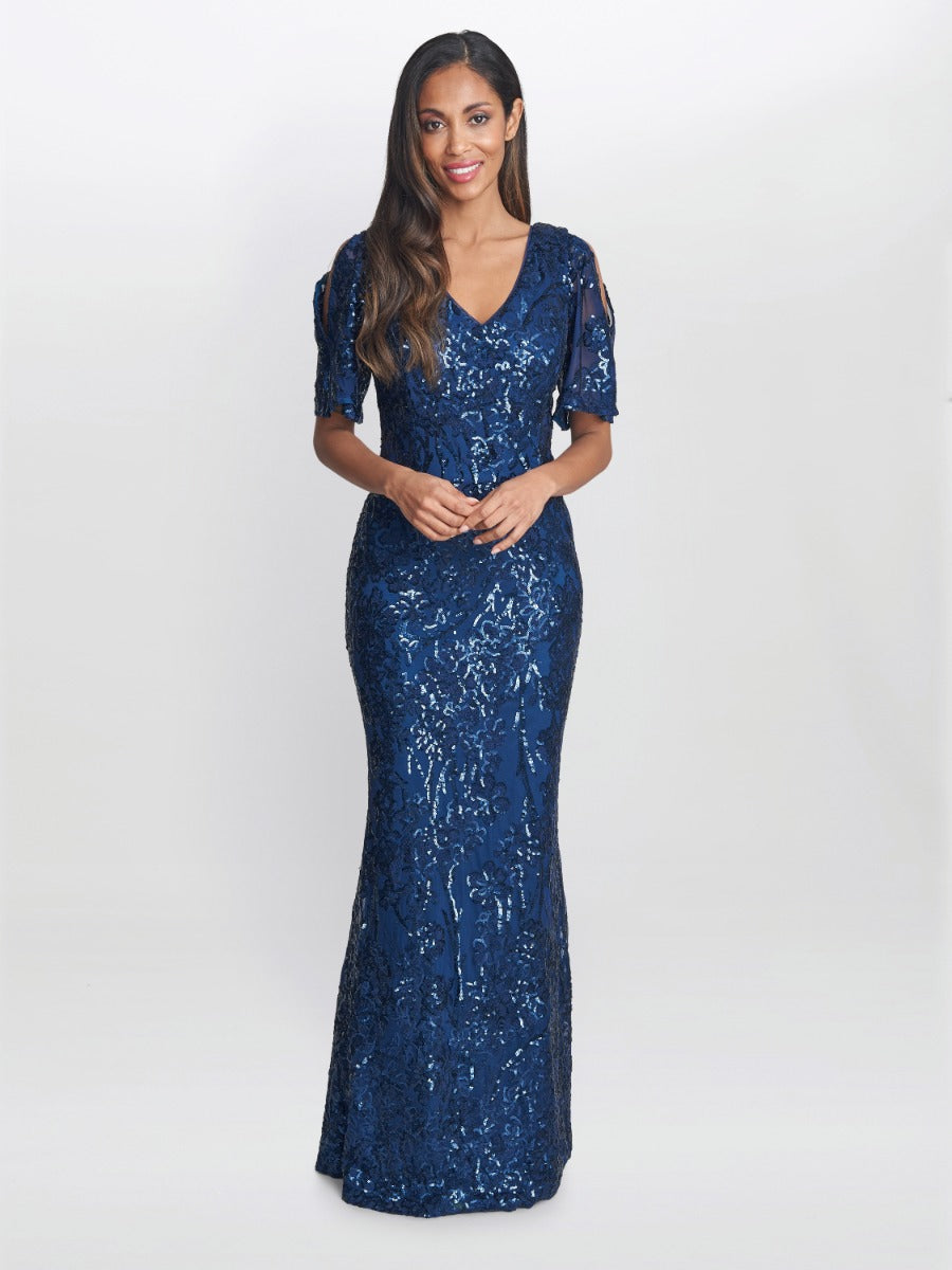  Jeselle Long A-Line Sequin Dress