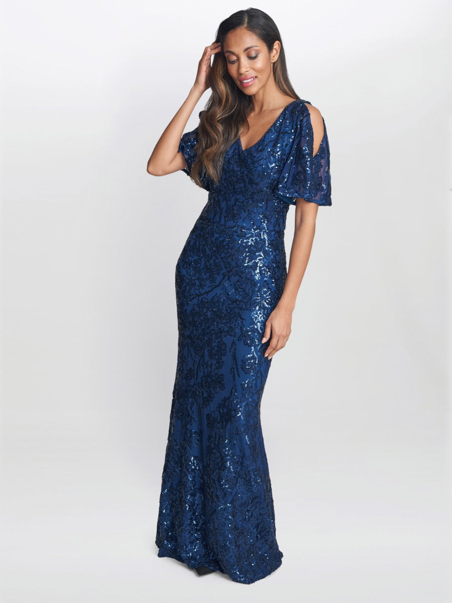  Jeselle Long A-Line Sequin Dress