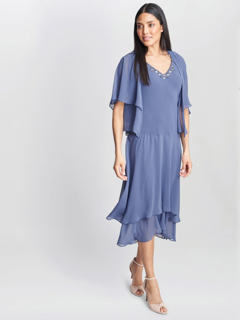  Cheryl Midi V Neck Embellished Dress And Jacket