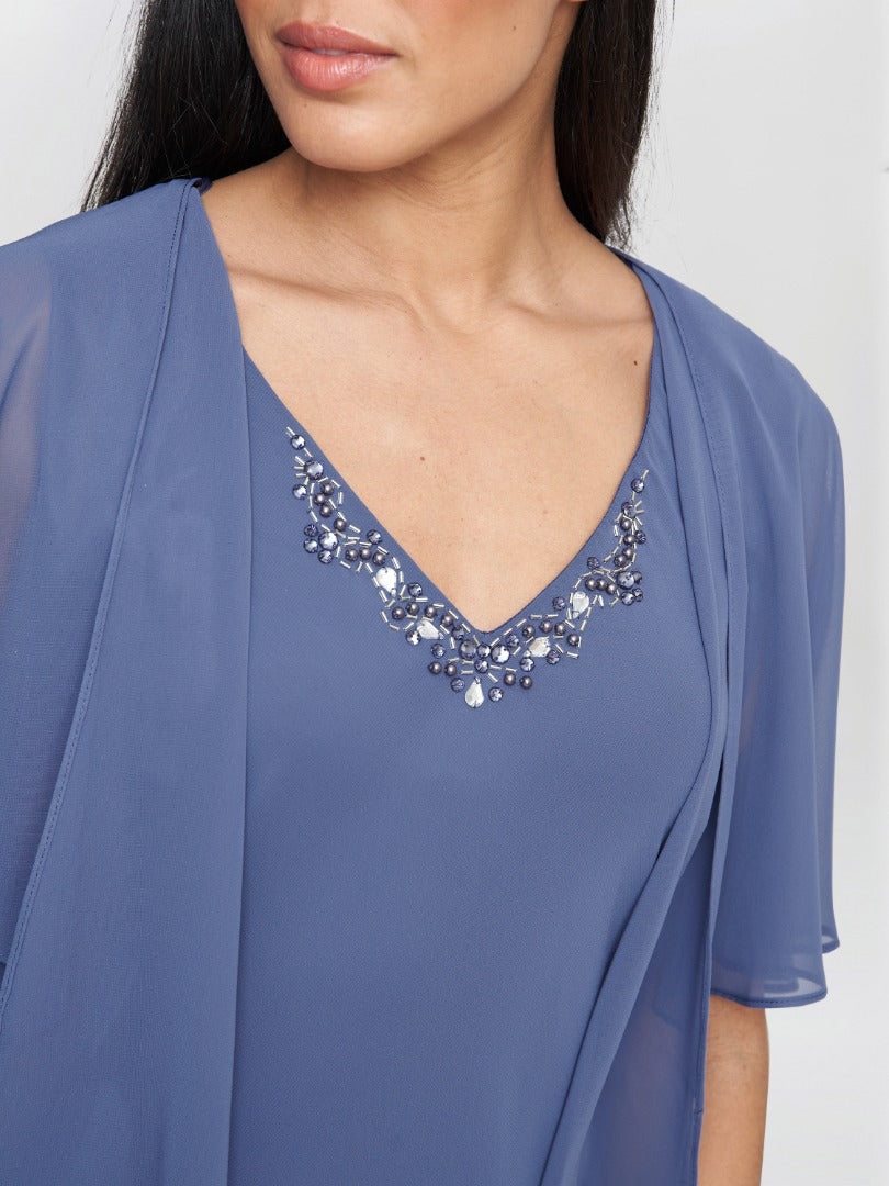  Cheryl Midi V Neck Embellished Dress And Jacket