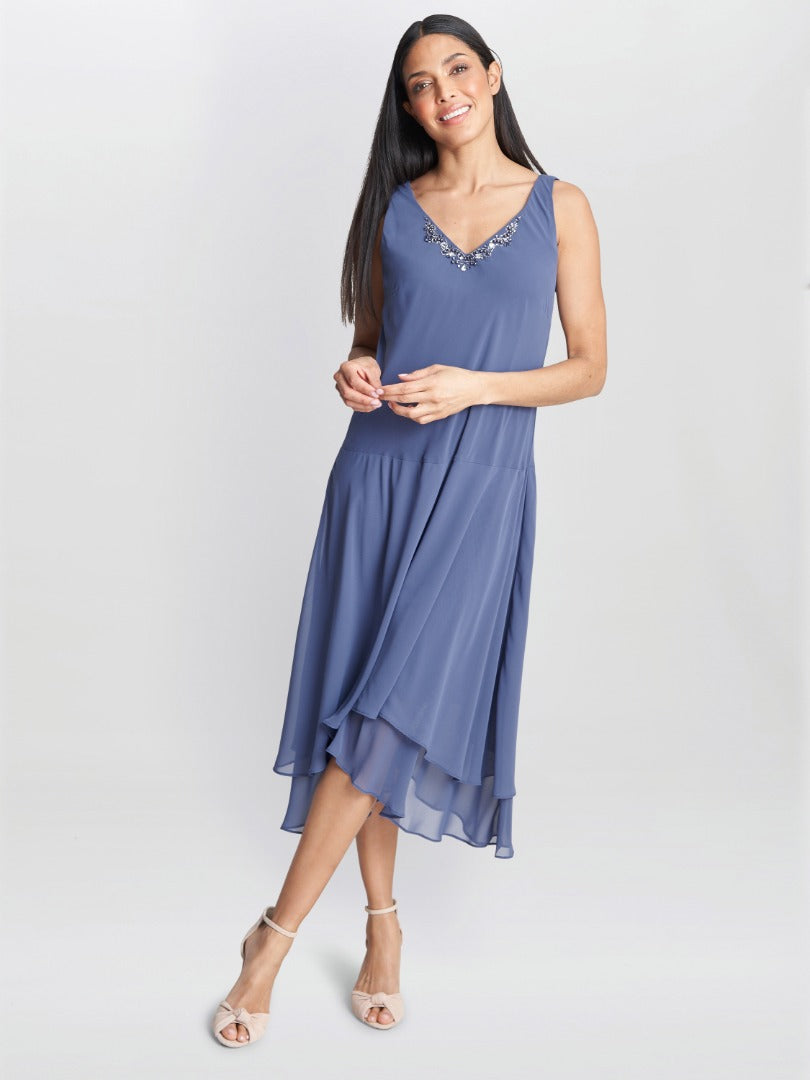  Cheryl Midi V Neck Embellished Dress And Jacket