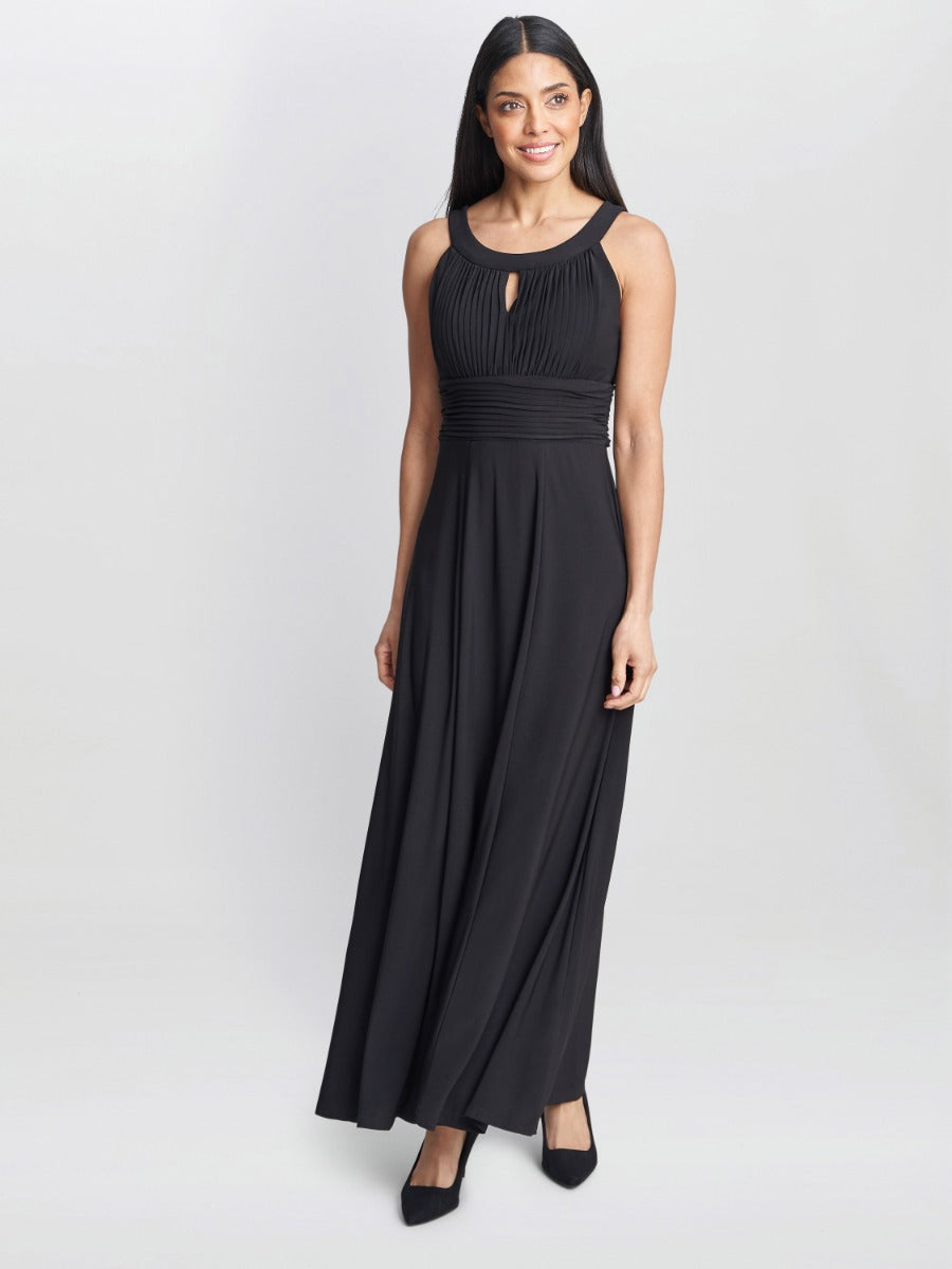  Kelsie Ruched Waist Keyhole Neck Maxi Dress