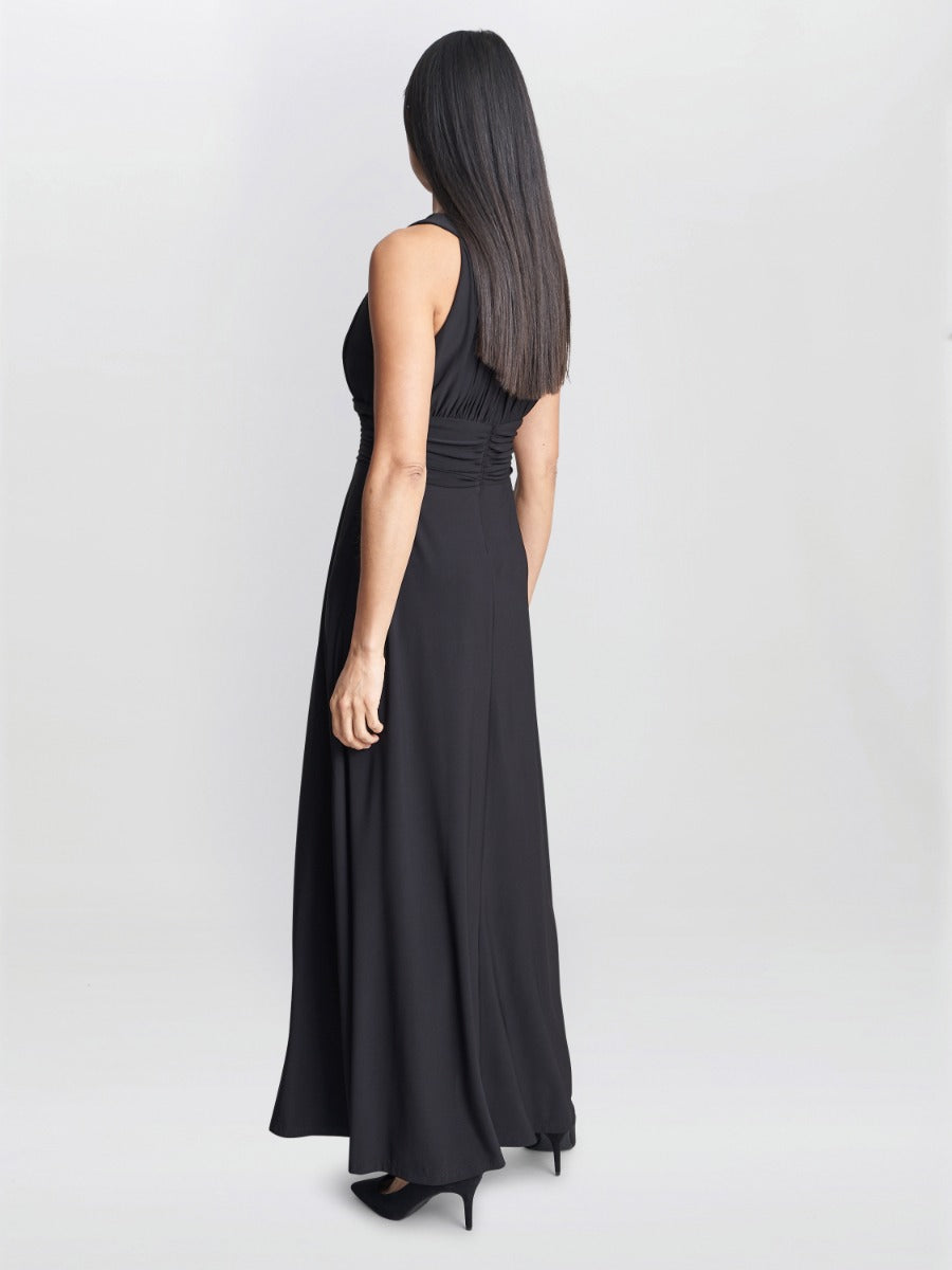  Kelsie Ruched Waist Keyhole Neck Maxi Dress