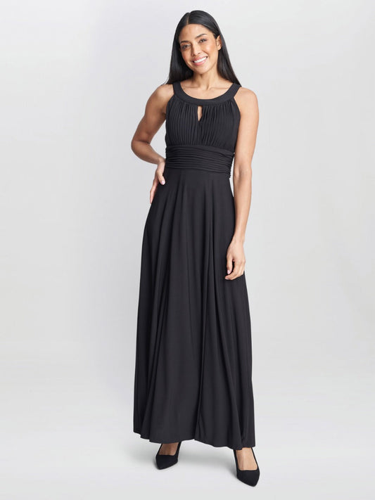  Kelsie Ruched Waist Keyhole Neck Maxi Dress