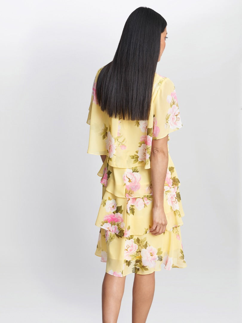  Edith Printed V Neck Tiered Dress