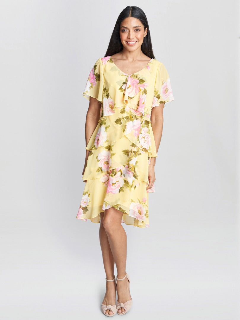 Edith Printed V Neck Tiered Dress
