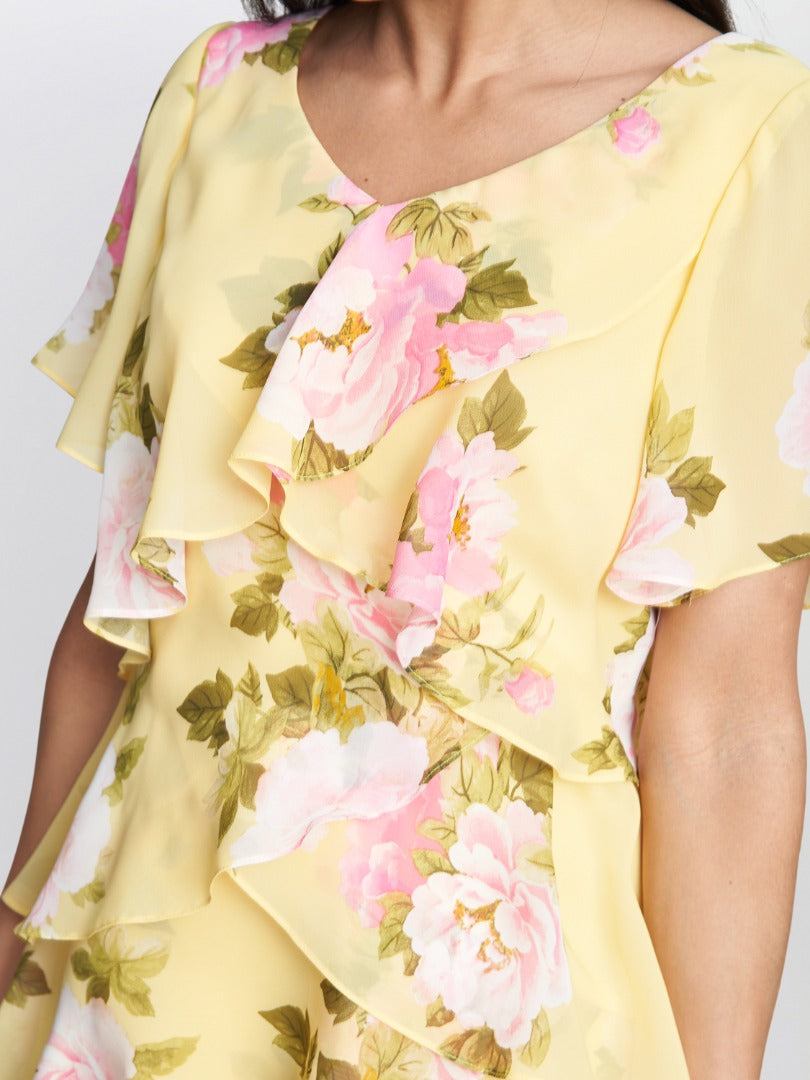  Edith Printed V Neck Tiered Dress